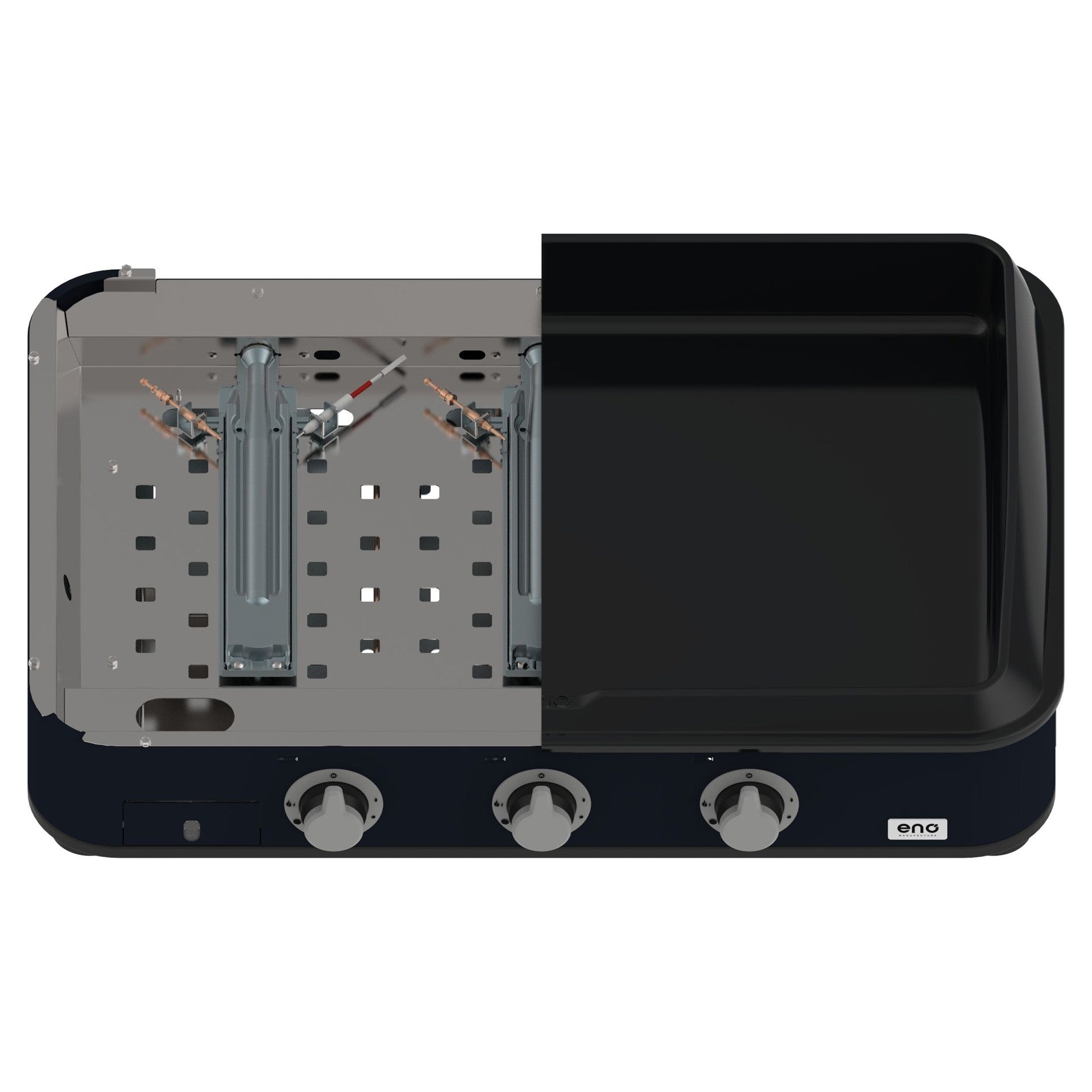 Eno - Ensemble Plancha 3 brûleurs avec couvercle ENOSIGN 80 - Bleu Navy - ENO - Ensemble plancha - - La Guilde Culinaire