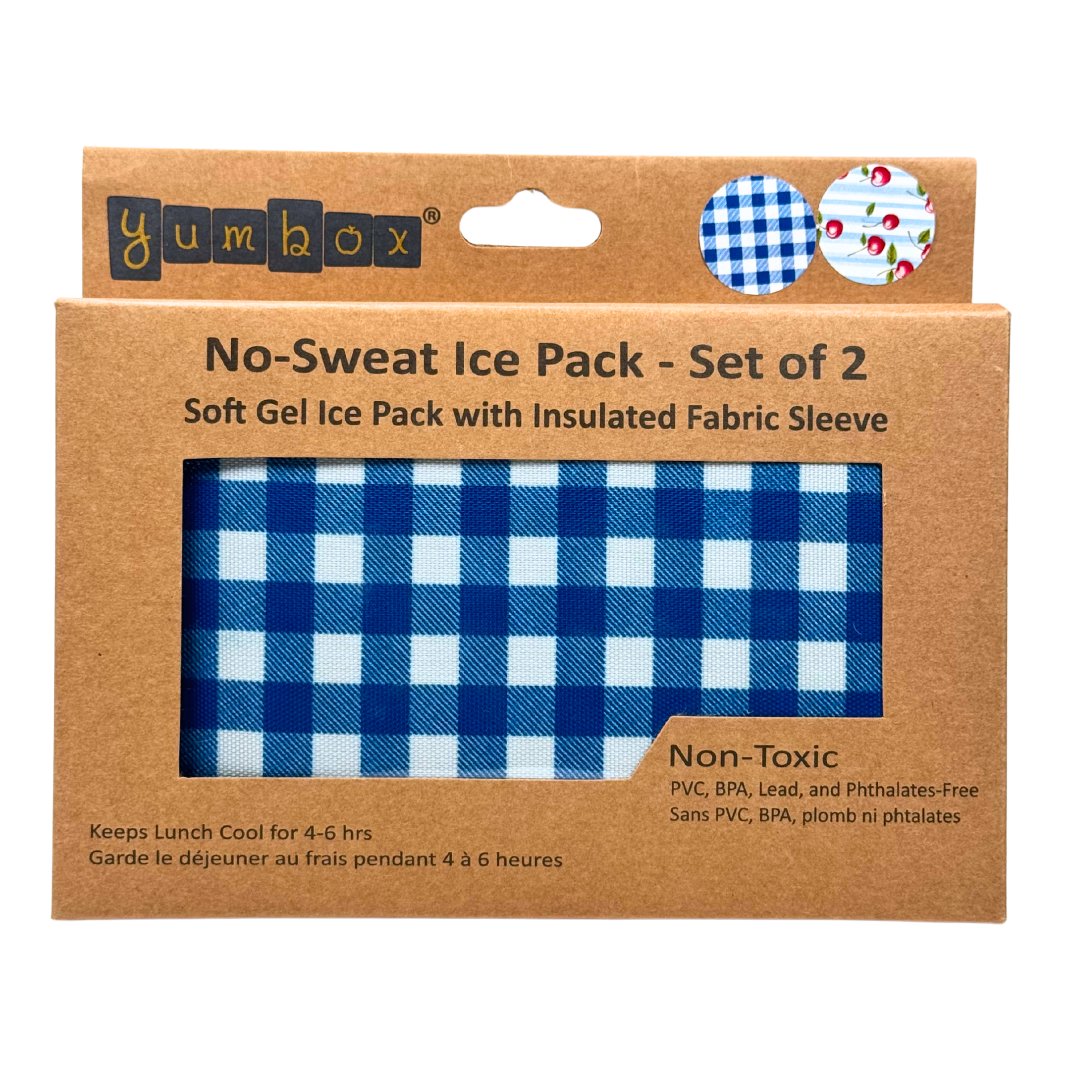 Lot de 2 blocs réfrigérants en gel avec housses en tissu - Vichy & Cerises - Yumbox - Boîte à repas - - La Guilde Culinaire