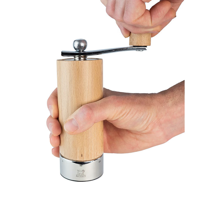 Moulin à sel à manivelle en bois et inox, naturel, 18 cm, Isen - Peugeot - Moulin à sel - - La Guilde Culinaire