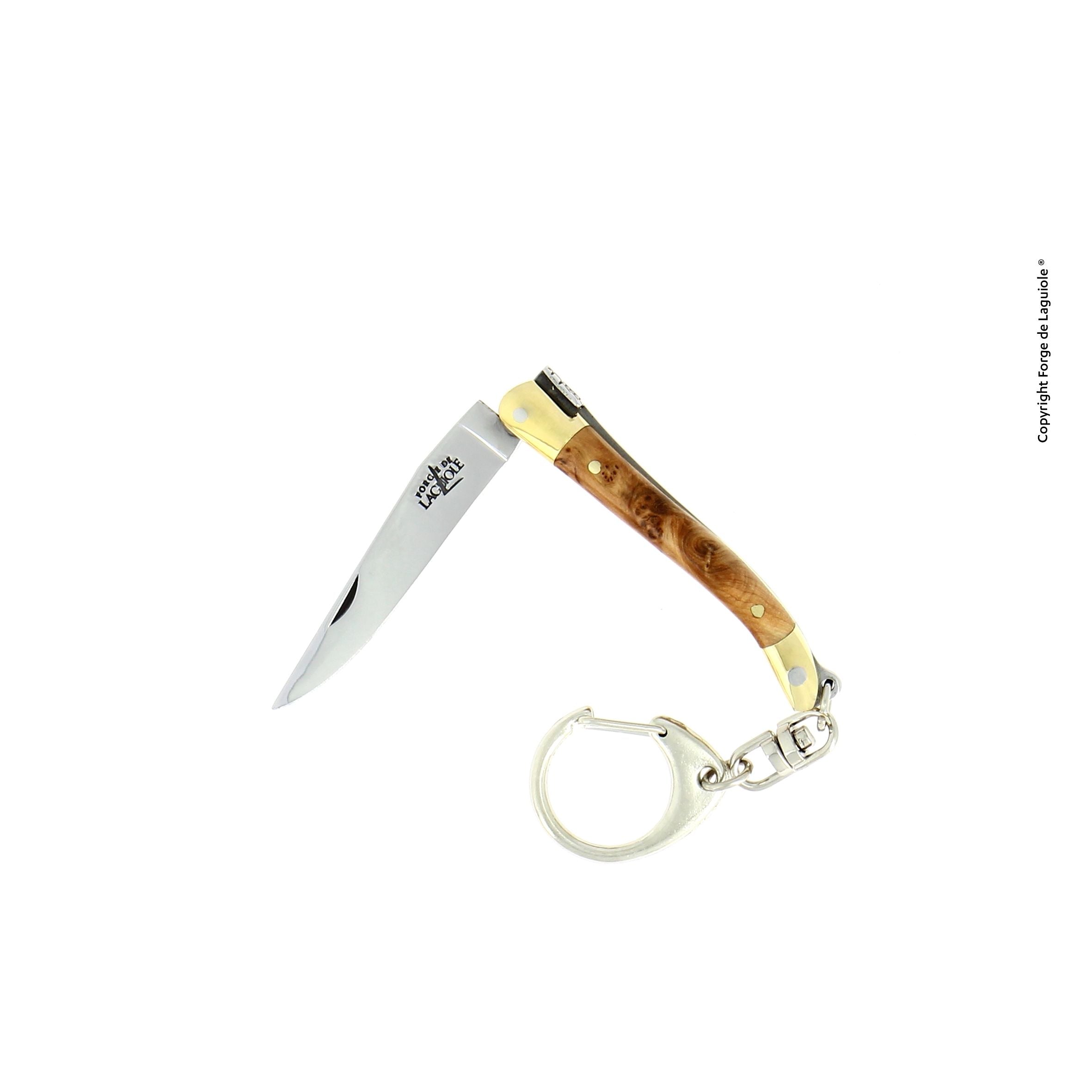 Porte-clés 7 cm bois précieux, mitres Laiton, finition brillante – Laguiole Genévrier - Laguiole - Porte-clefs - 00003930 - 1270 GE - La Guilde Culinaire