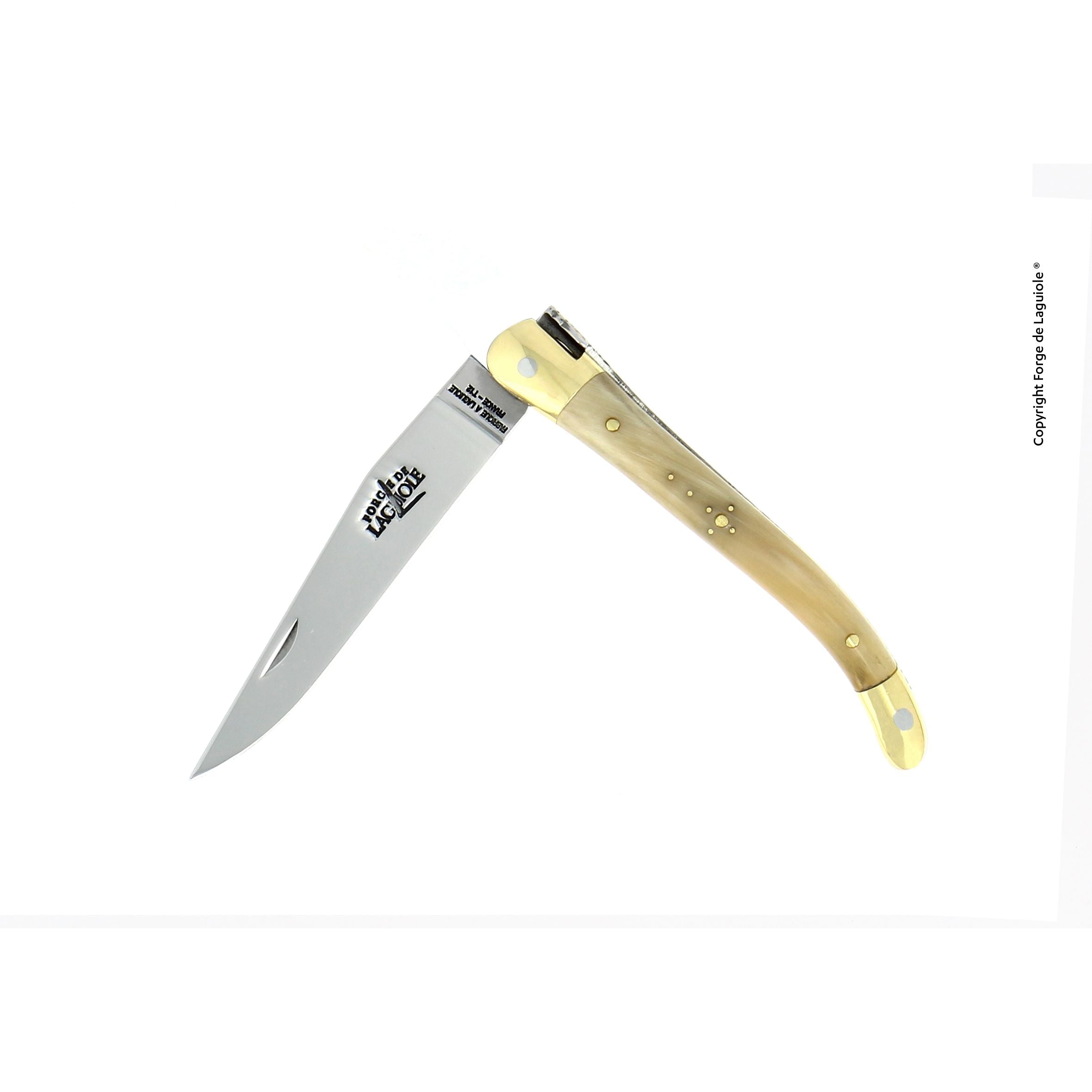 Couteau pliant 9 cm, mitres Laiton, Pointe de corne claire – Laguiole - Laguiole - Couteau de poche - - La Guilde Culinaire