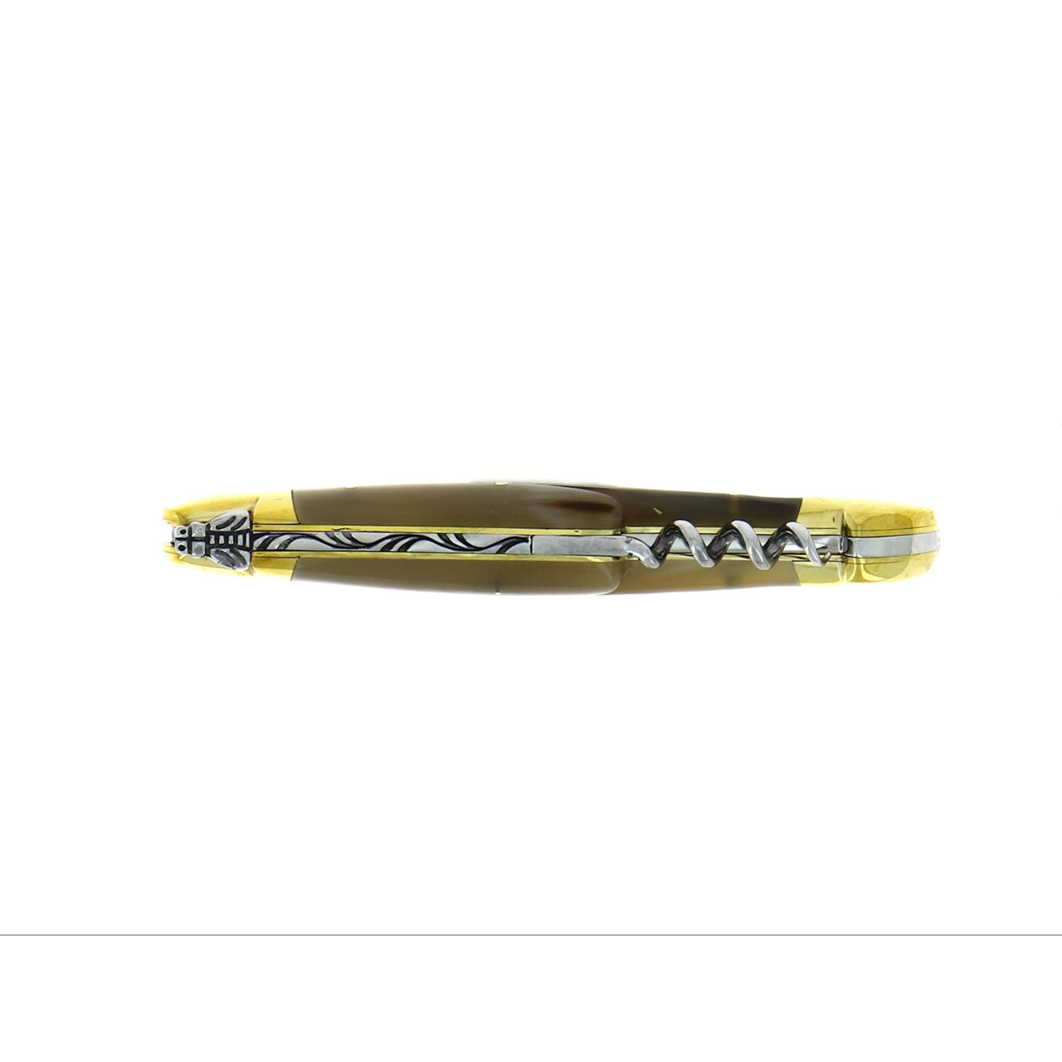Tire-bouchon - 12 cm mitres laiton finition brillante, Pointe de corne claire – Laguiole - Laguiole - Tire-bouchon - - La Guilde Culinaire