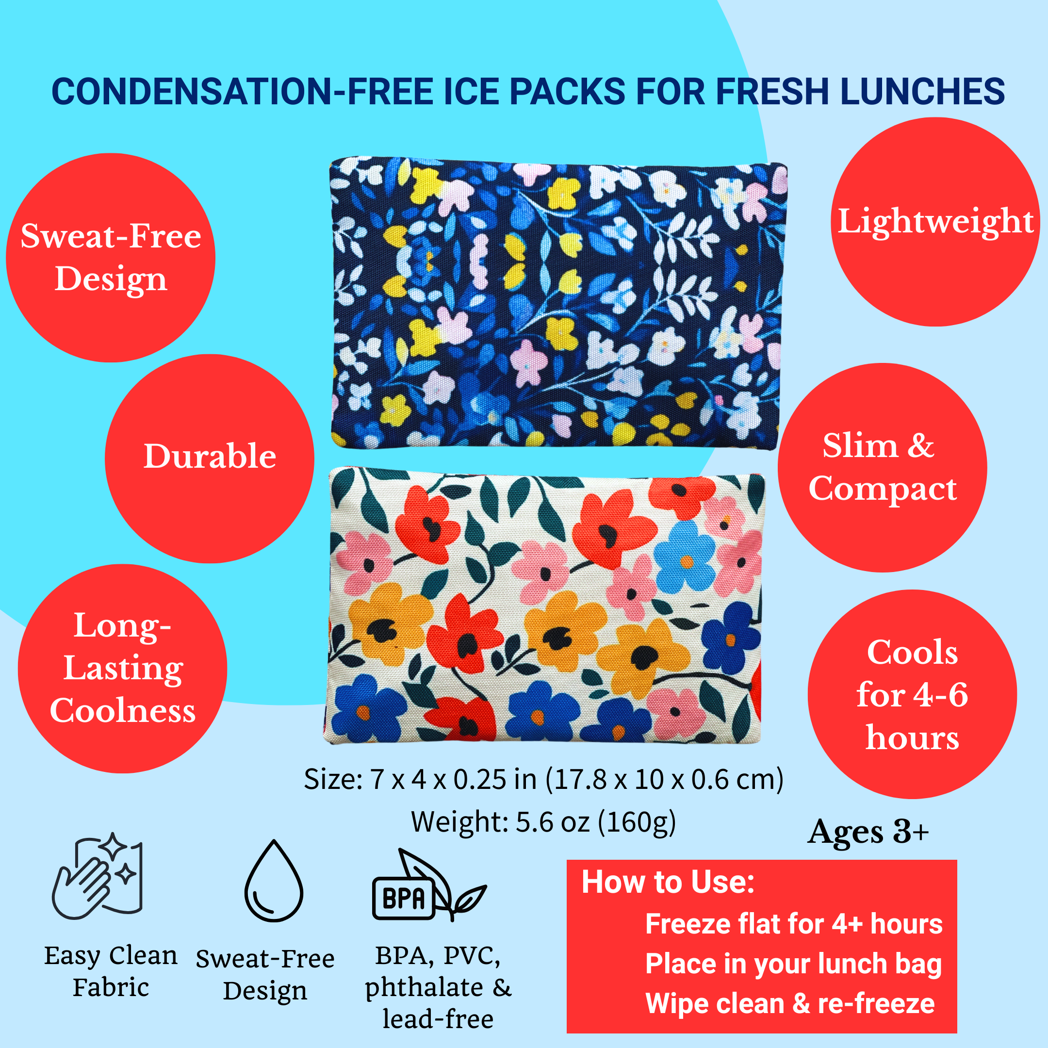 Packs de glace en gel dans des housses en tissu 2 unités - Imprimés floraux - Yumbox - Bloc réfrigérant - - La Guilde Culinaire