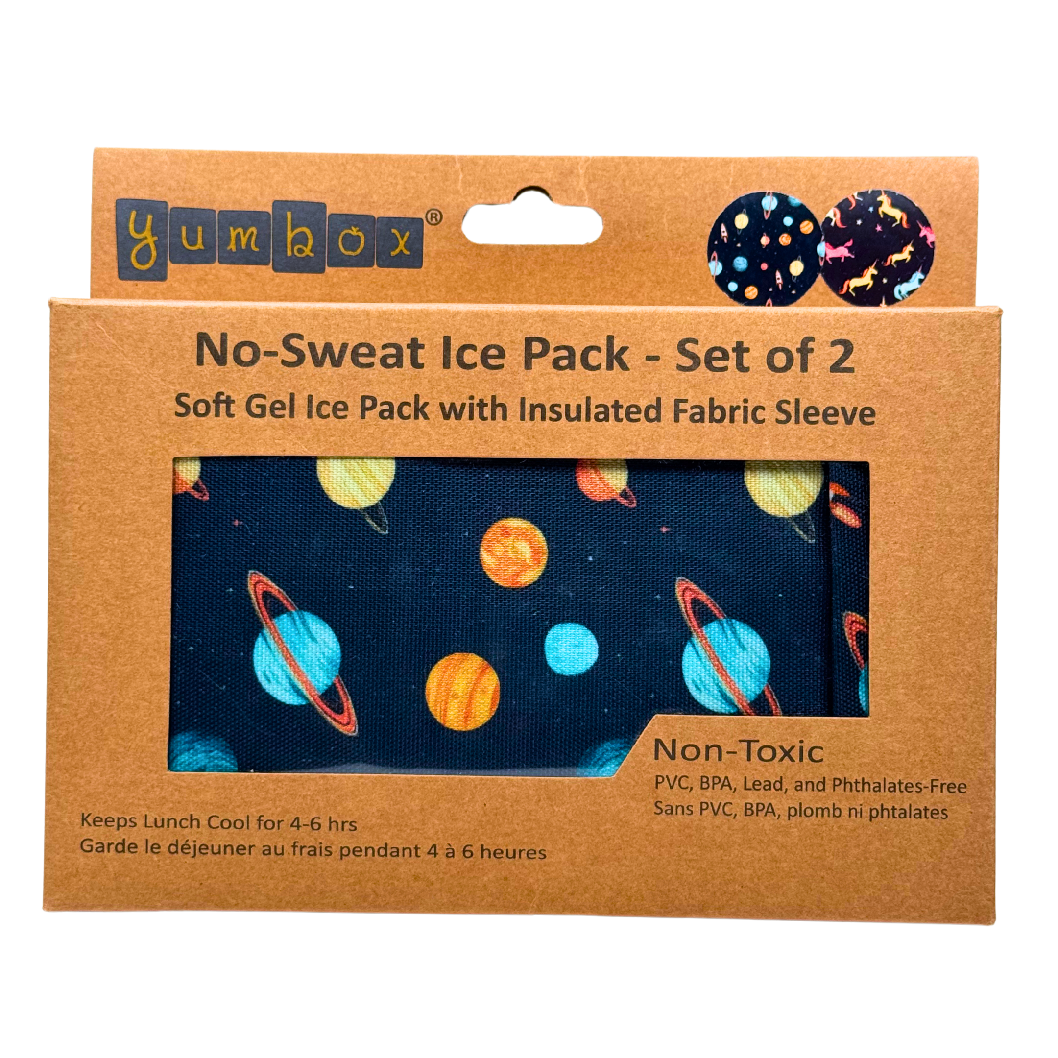 Packs de glace en gel dans des housses en tissu, lot de 2 - Espace & Licornes - Yumbox - Boîte à repas - - La Guilde Culinaire