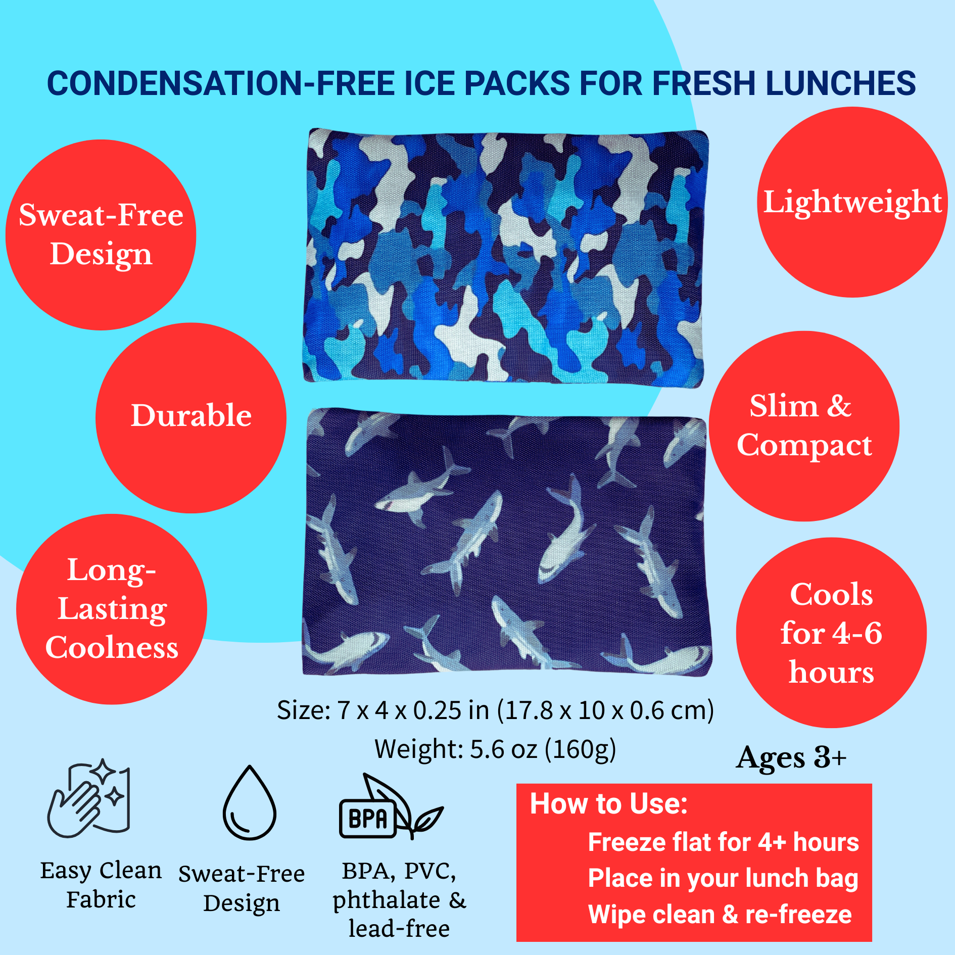 Packs de glace en gel dans des housses en tissu, lot de 2 - Requins & Camouflage - Yumbox - Bloc réfrigérant - - La Guilde Culinaire