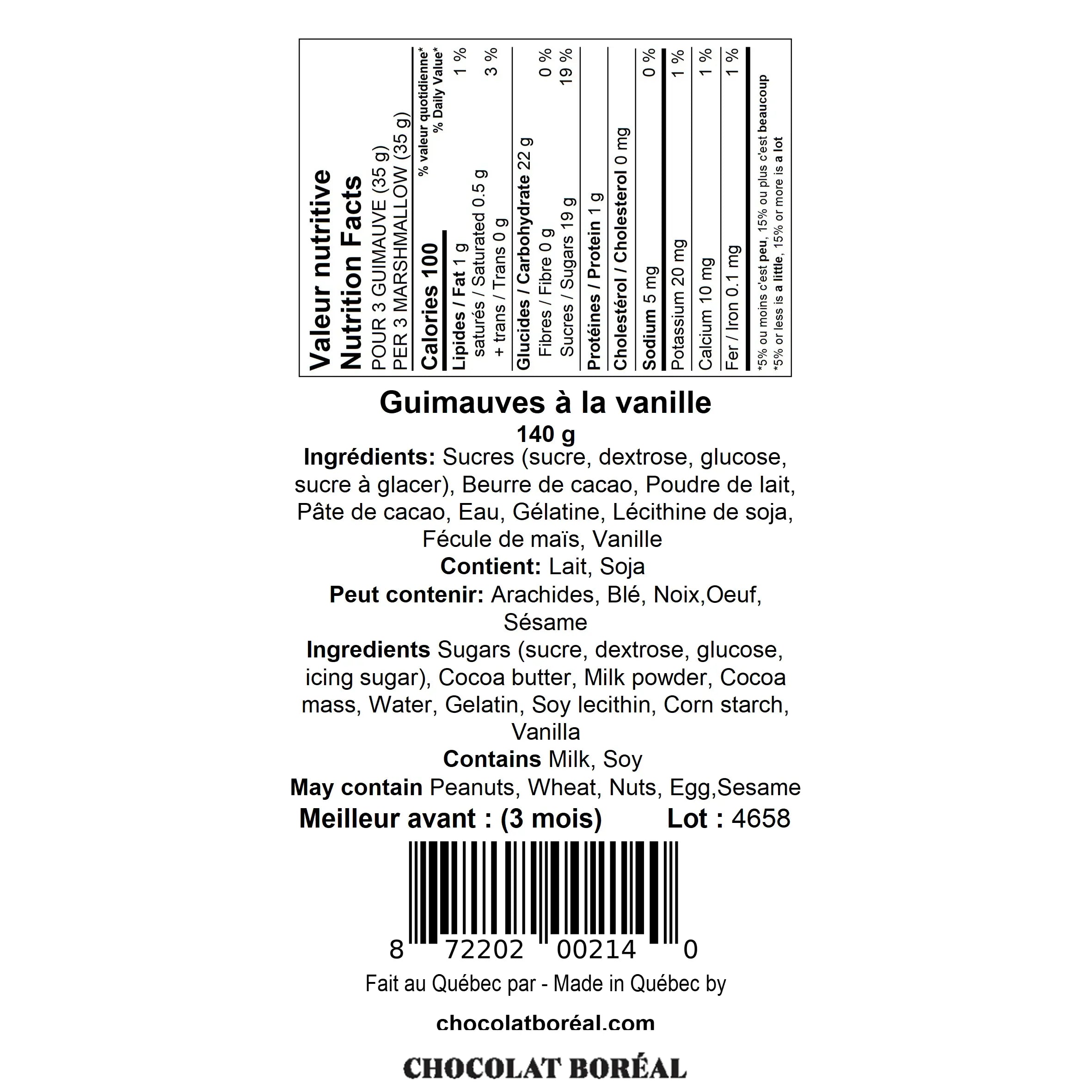 Guimauves Lait - Vanille - Chocolat Boréal - Chocolat - - La Guilde Culinaire