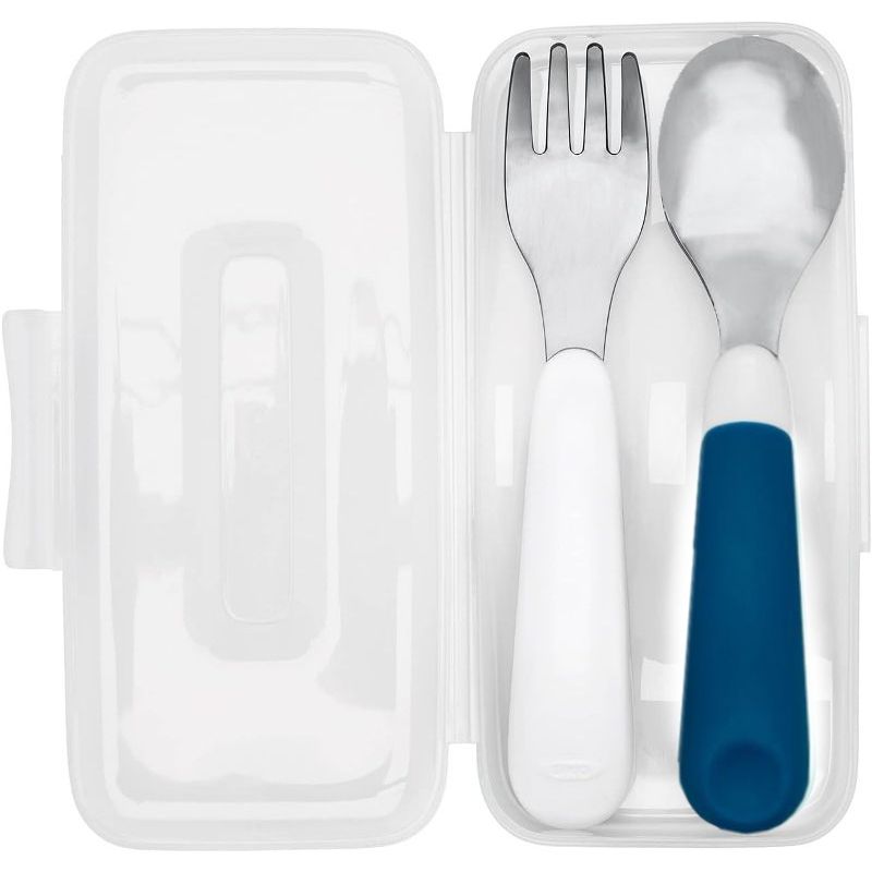 Ensemble fourchette & cuillère avec étui - 12m+ Bleu marine - OXO TOT - Cuillère de table - 61132900T - La Guilde Culinaire