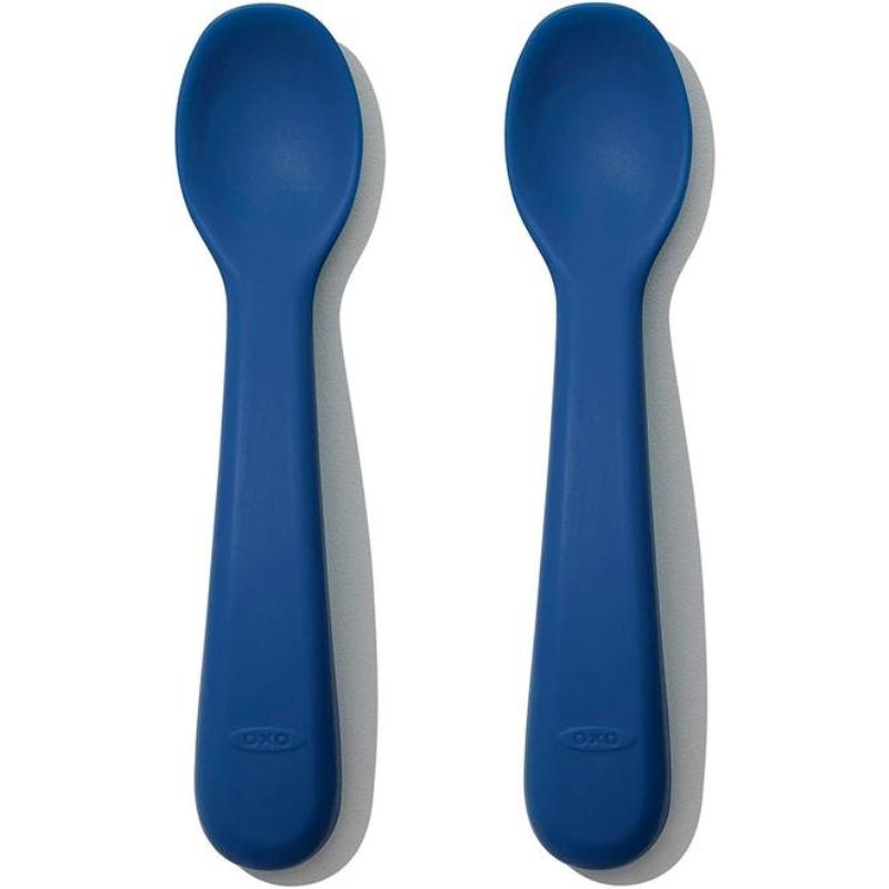 Ensemble de cuillères en silicone - 6m+ Bleu marine - OXO TOT - Cuillère de table - 61150500T - La Guilde Culinaire
