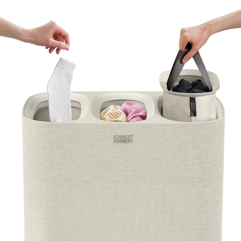 Panier à linge facile à vider à 3 compartiments, 90L Crème - Joseph Joseph - Panier à linge - - La Guilde Culinaire
