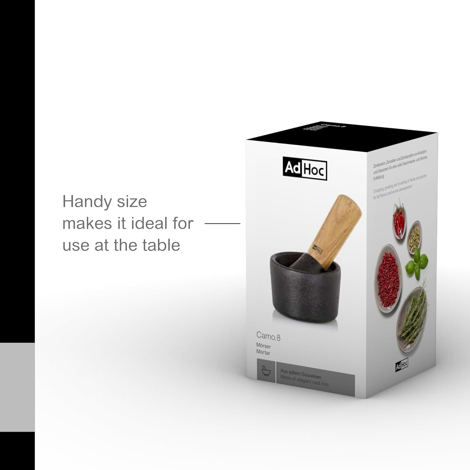 Mortier Camo.8 en fonte et bois d'acacia - AdHoc - Mortier et pilon - - La Guilde Culinaire