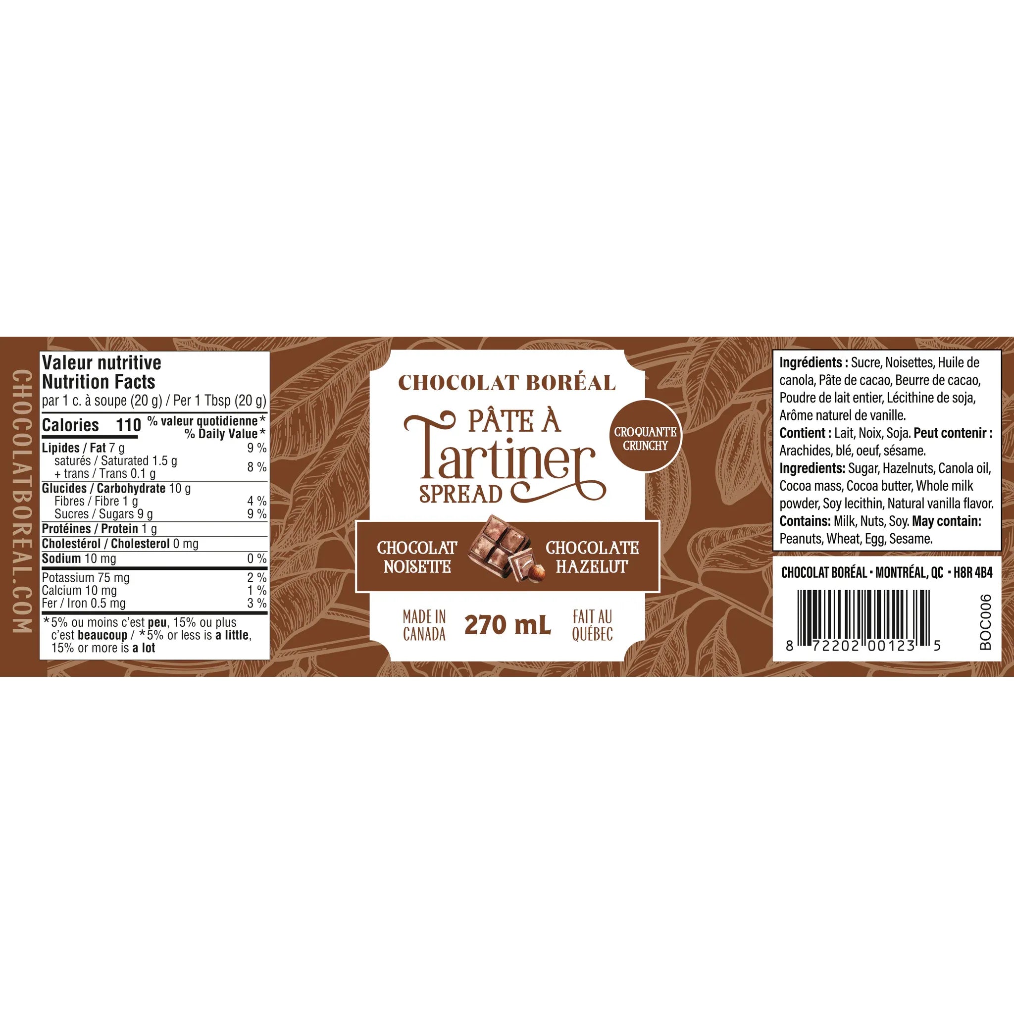 Pâte à tartiner Chocolat & Noisette croquante - Chocolat Boréal - Confiture - - La Guilde Culinaire