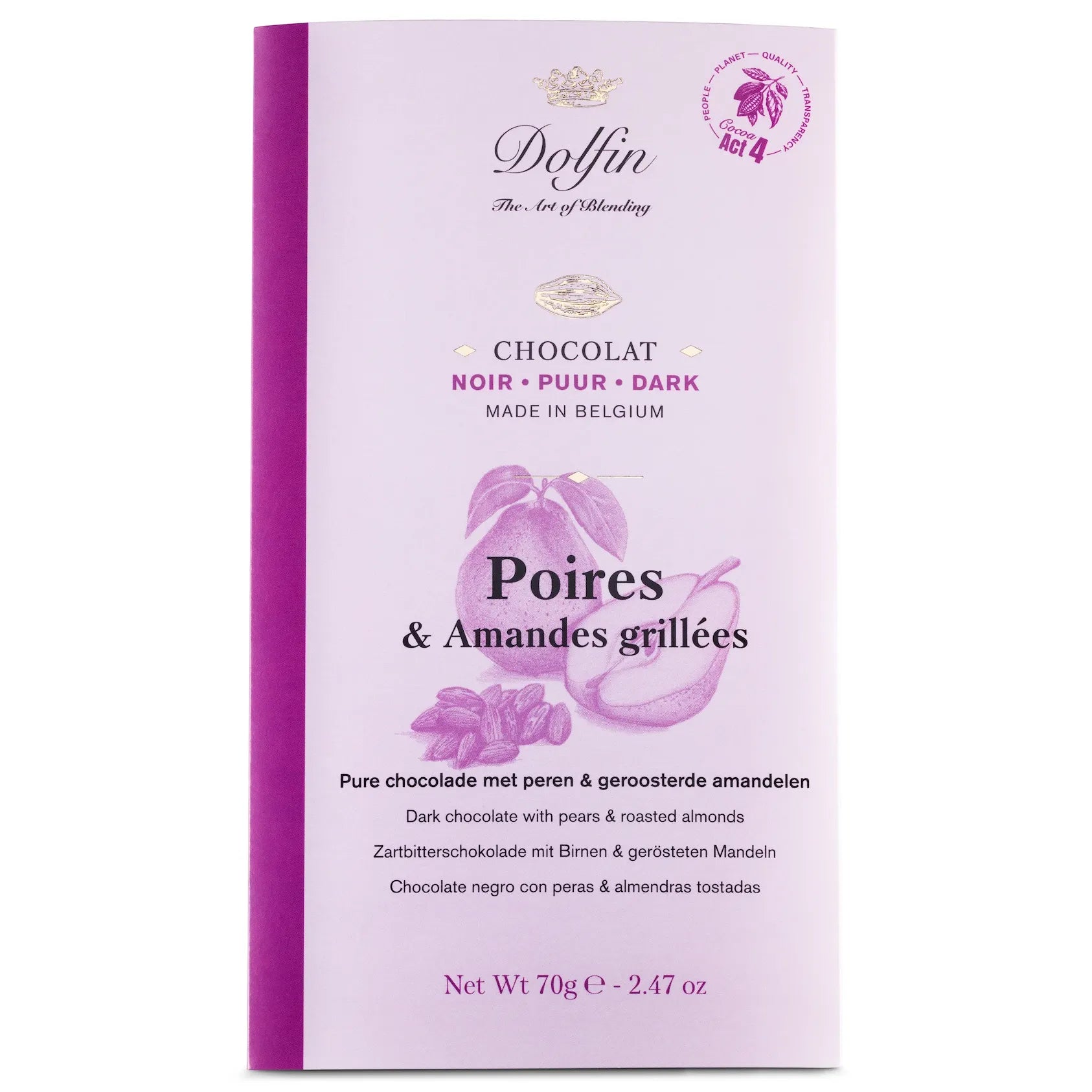 Chocolat noir poire et amandes grillées - Dolfin - Tablette de chocolat - - La Guilde Culinaire