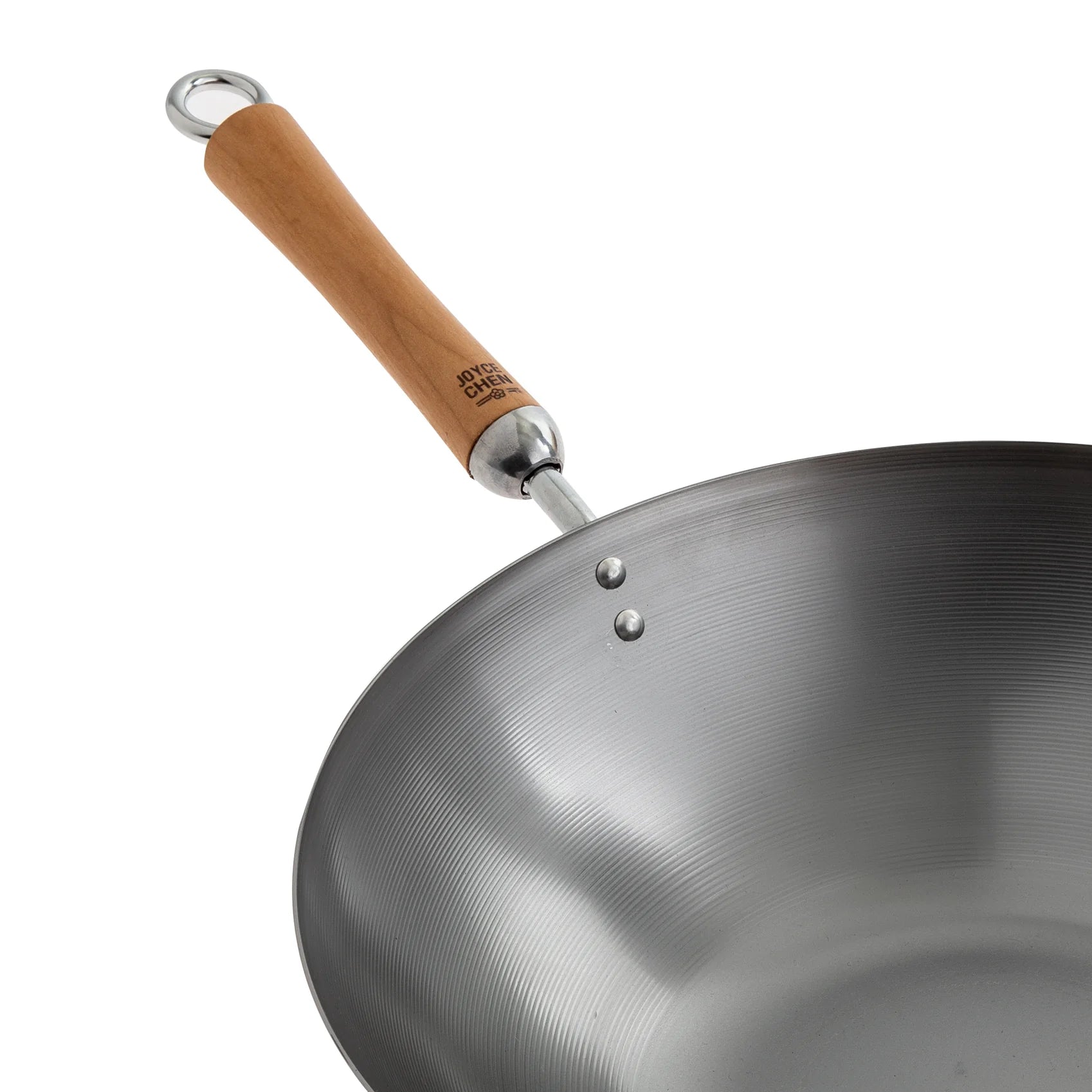 Wok à fond plat en acier carbone de 14" de la série Classic avec poignées en bouleau - Joyce Chen - Wok - - La Guilde Culinaire