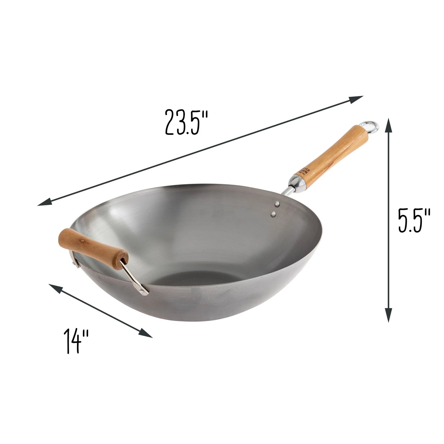Wok à fond plat en acier carbone de 14" de la série Classic avec poignées en bouleau - Joyce Chen - Wok - - La Guilde Culinaire
