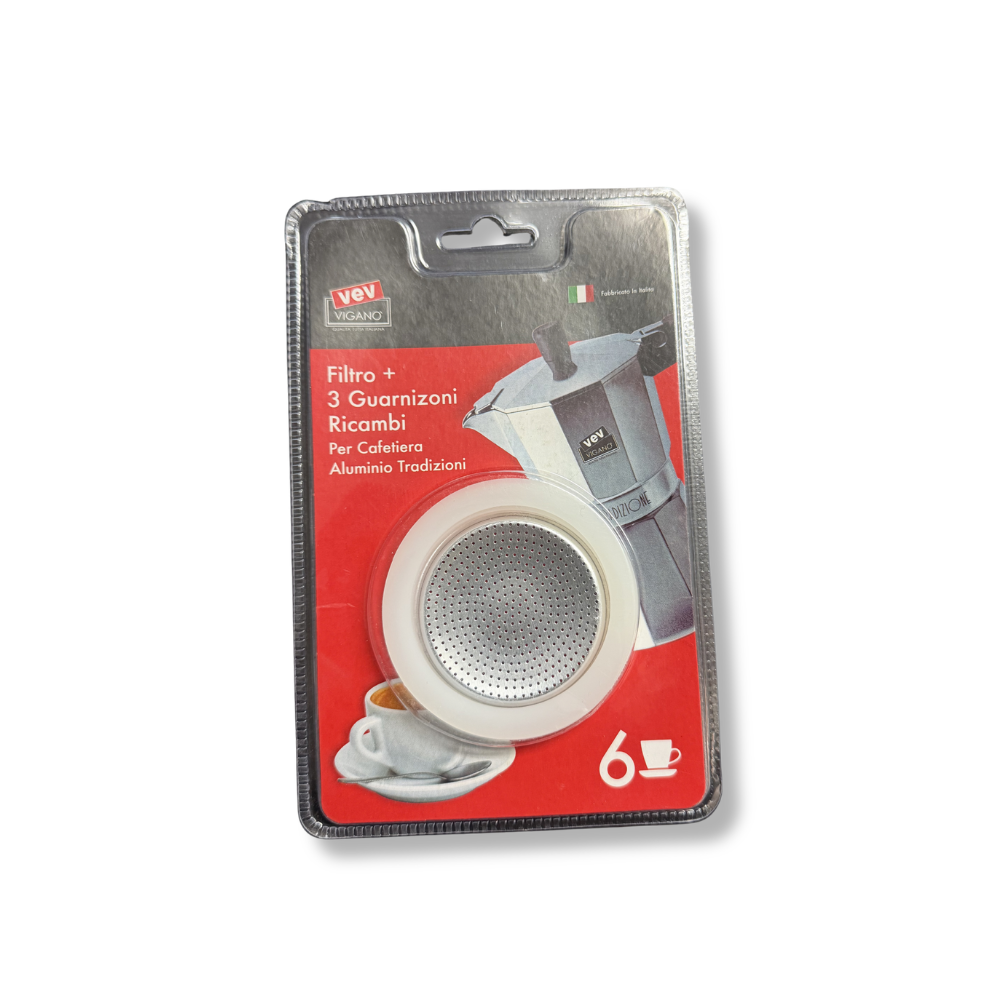 Filtre + 3 joints de rechange pour cafetière Tradizioni 6 tasses - Vev Vigano - Accessoire café - 36216 - La Guilde Culinaire