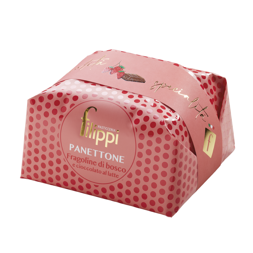 Panettone aux fraises sauvages et chocolat au lait 500g - Filippi Pâtisserie - Panettone - - La Guilde Culinaire