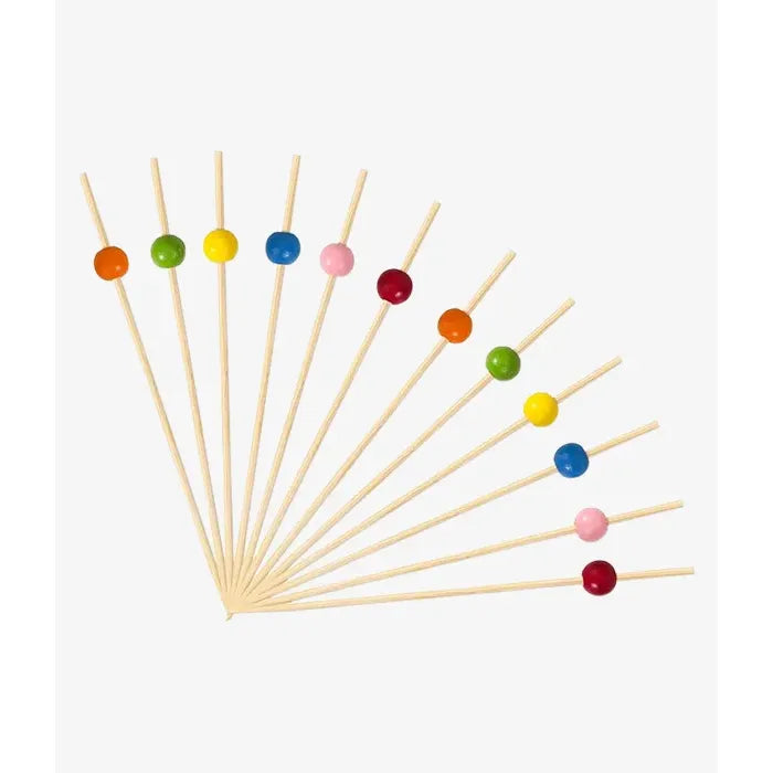 Piques 9 cm avec billes transparentes multicolores - pqt 200 - Solia - Service de table jetable - - La Guilde Culinaire