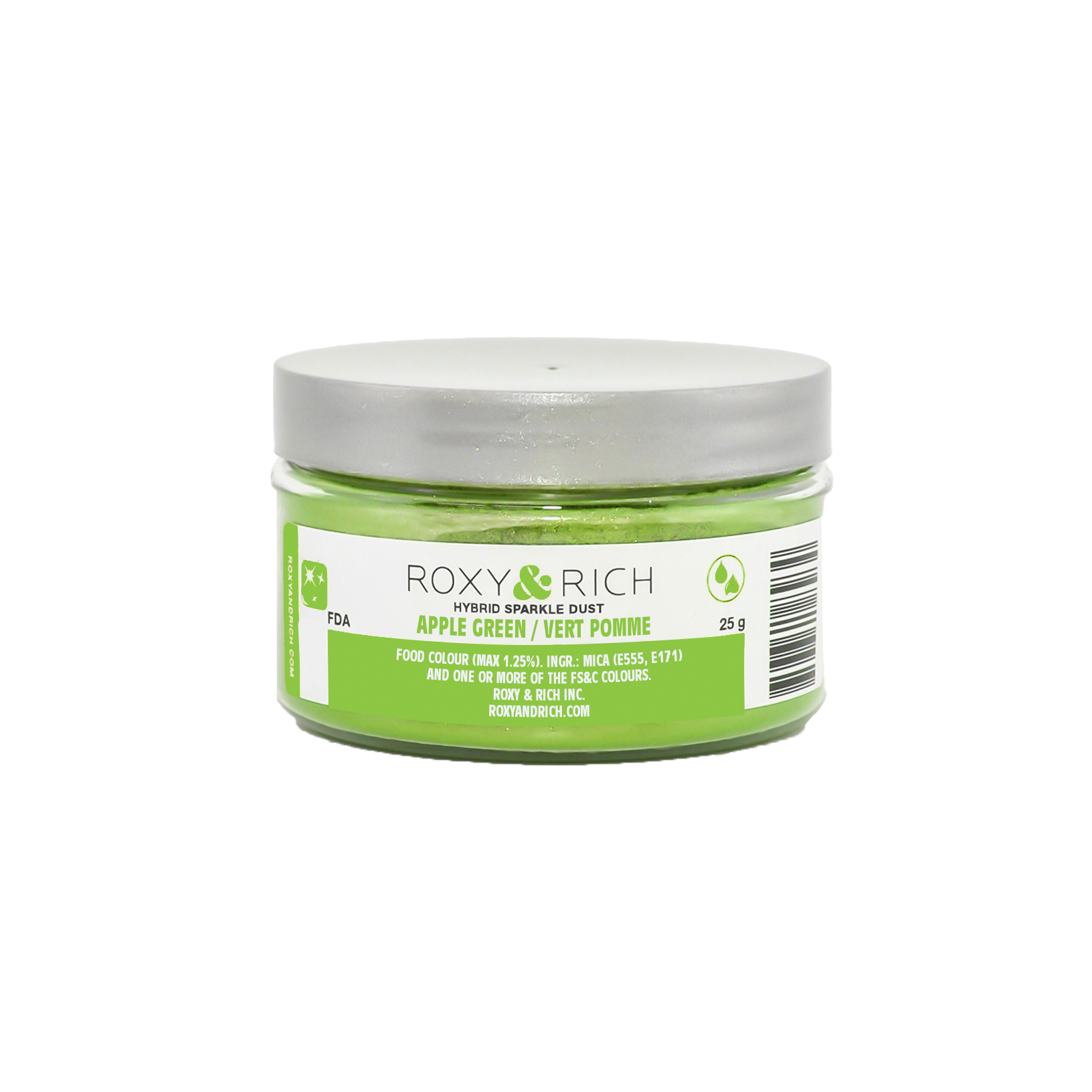 Poudre étincelante hybride Vert Pomme 25g - Roxy & Rich - Poudre étincelante - S25-035 - La Guilde Culinaire