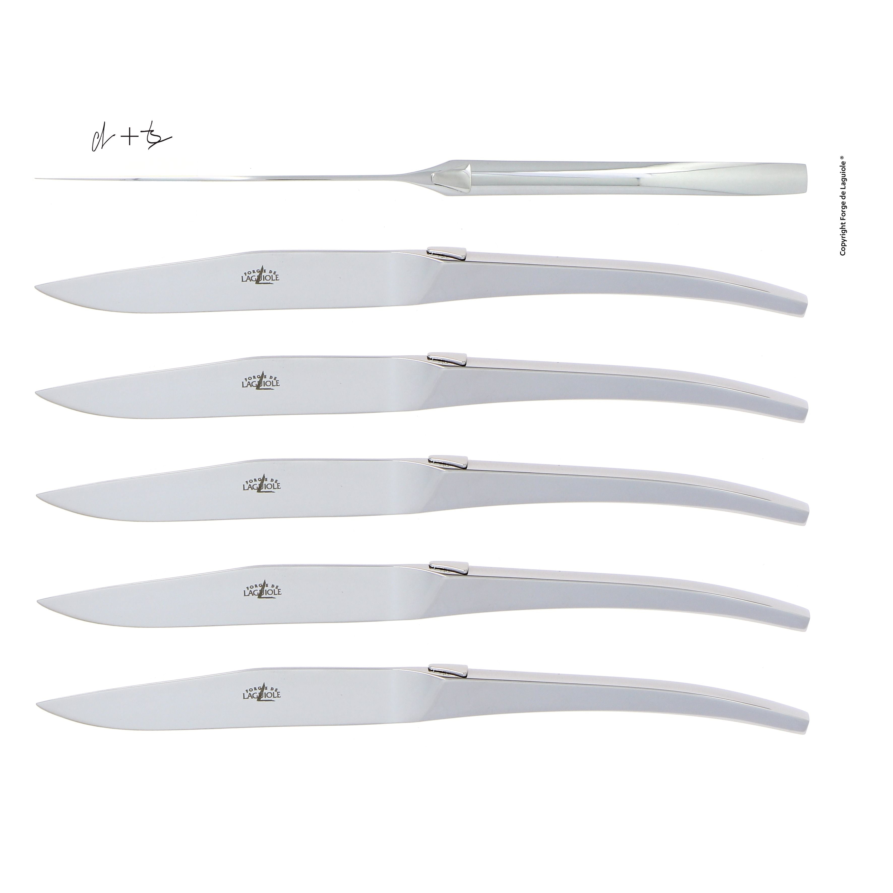 Couteau de table C + B Lefebvre inox brillant – Laguiole Coffret de 6 - Laguiole - Couteau à steak - 00004658 - T6 SKEL BRI - La Guilde Culinaire