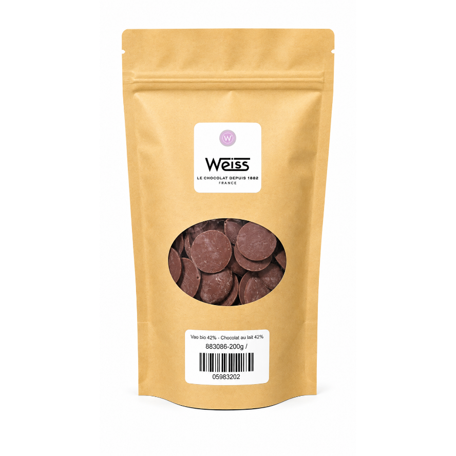 Vao bio 42% - Chocolat au lait végétal de couverture 200 g / 0.44 lbs - Weiss - Chocolat - 883086-200g - La Guilde Culinaire