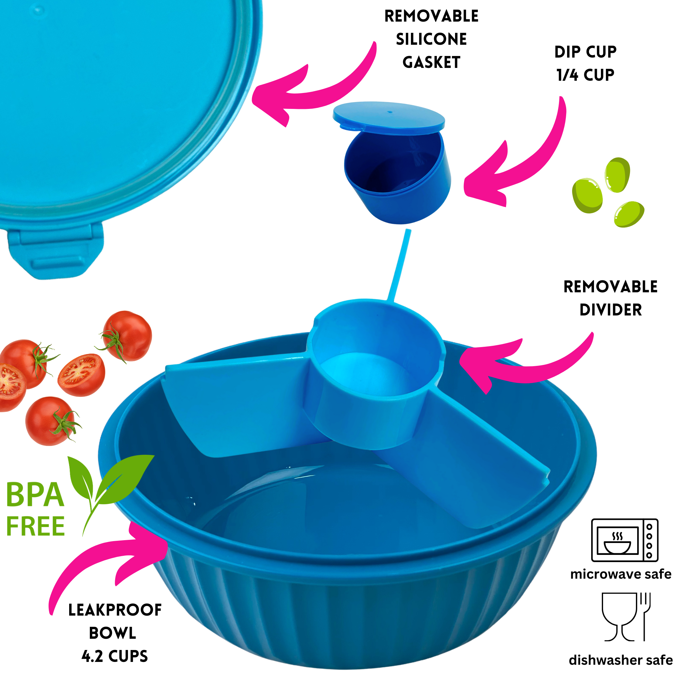 Yumbox Bol Poke avec séparateur 3 parties - Bleu lagon - Yumbox - Boîte à repas - - La Guilde Culinaire