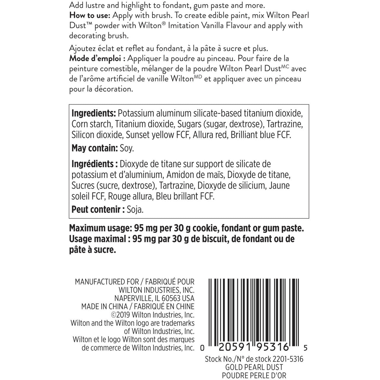 Colorant alimentaire en poudre Pearl Dust, Or - Wilton - Poudre étincelante - - La Guilde Culinaire