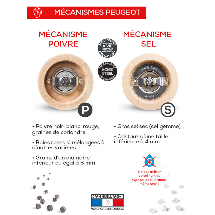 Duo de moulins à poivre et à sel manuels en bois 15 cm, Tahiti Eau - Peugeot - Moulin à poivre, sel, et épices - - La Guilde Culinaire