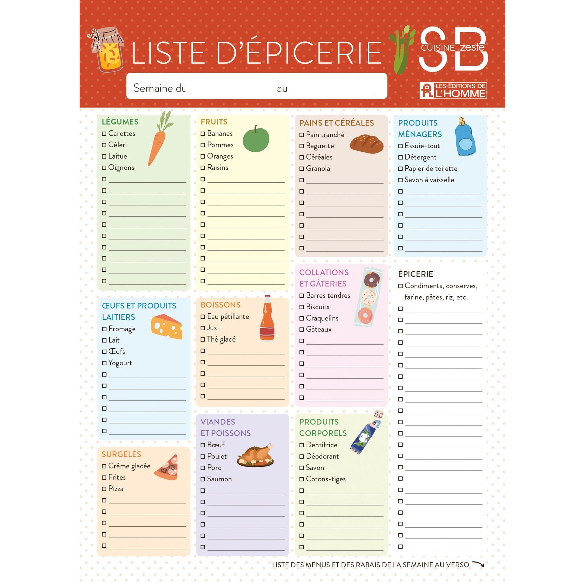 Listes d'épicerie Salut Bonjour - De L'Homme Ed. - Livre de cuisine - - La Guilde Culinaire