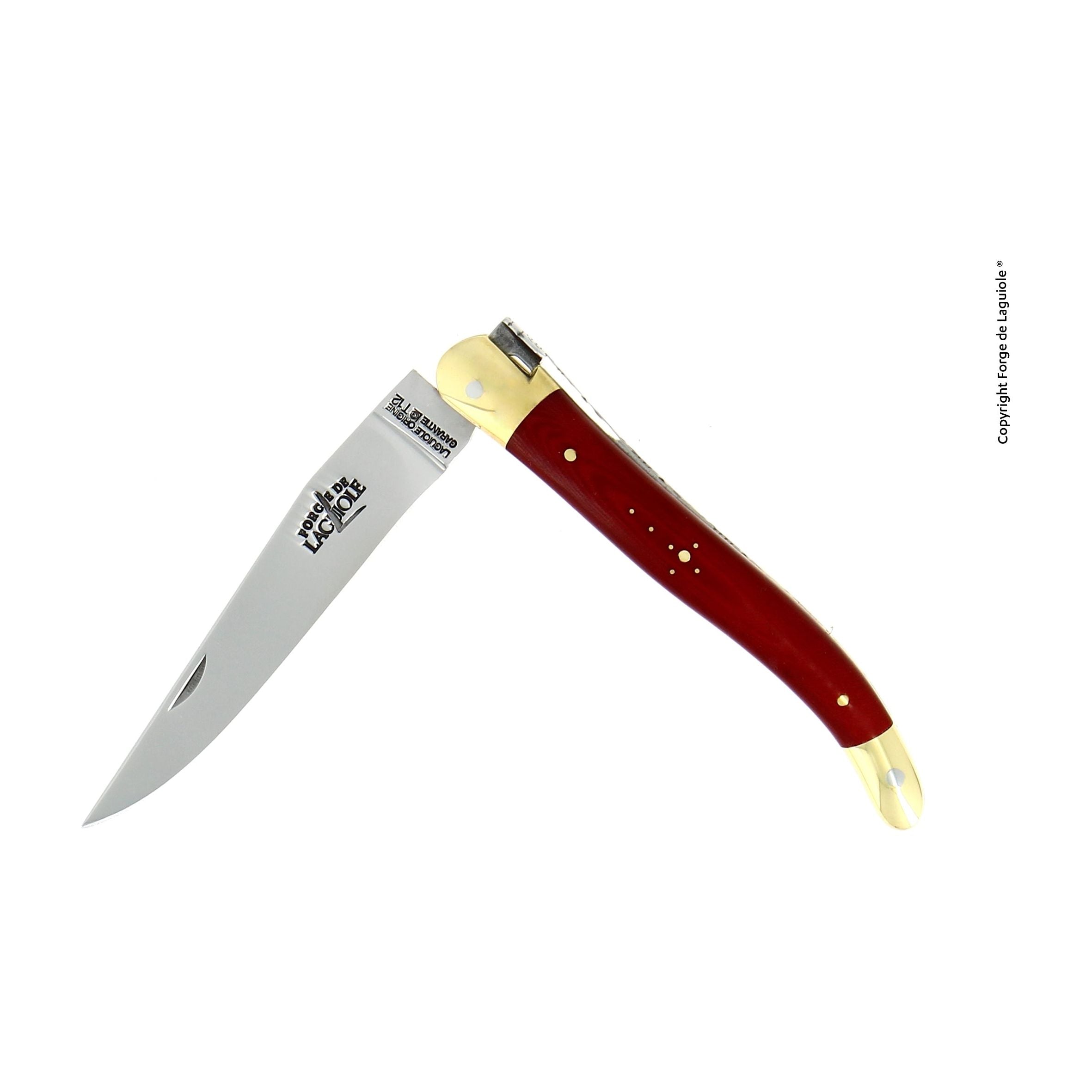 Couteau pliant 11 cm Tissu compressé, mitre Laiton – Laguiole Rouge - Laguiole - Couteau pliant - 00003710 - 1211 TC ROU - La Guilde Culinaire