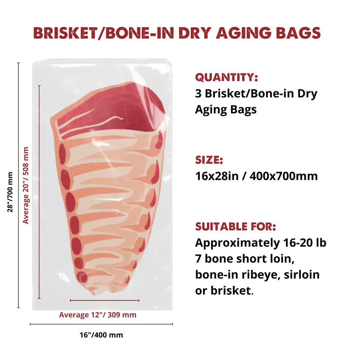 Sacs de vieillissement pour longe courte & côte avec os, 16″ X 28″, 3/pqt - Umaï - Kit à charcuterie - - La Guilde Culinaire
