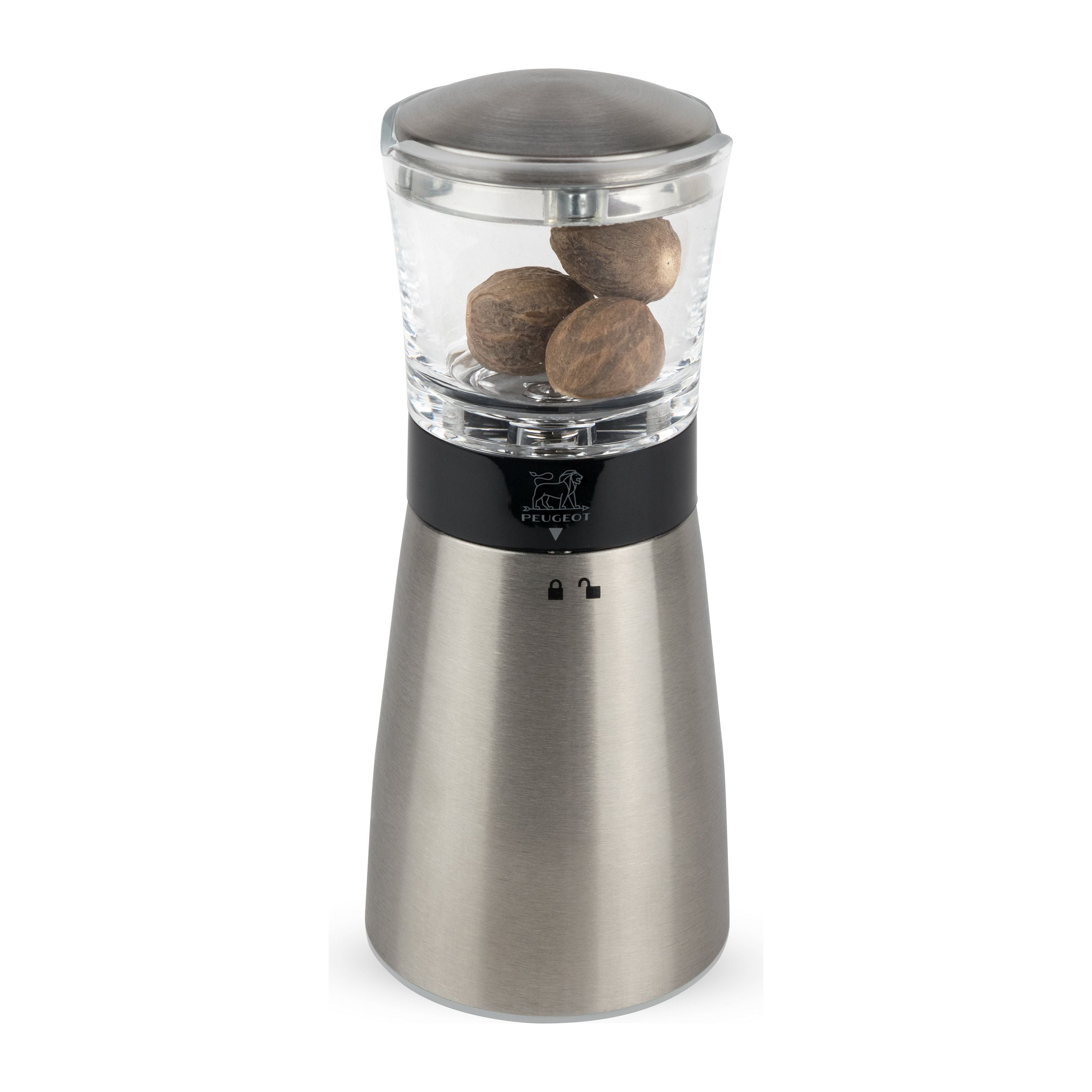 Moulin à muscade manuel en inox et acryl 15 cm - Peugeot Daman - Peugeot - Moulin à épices - - La Guilde Culinaire