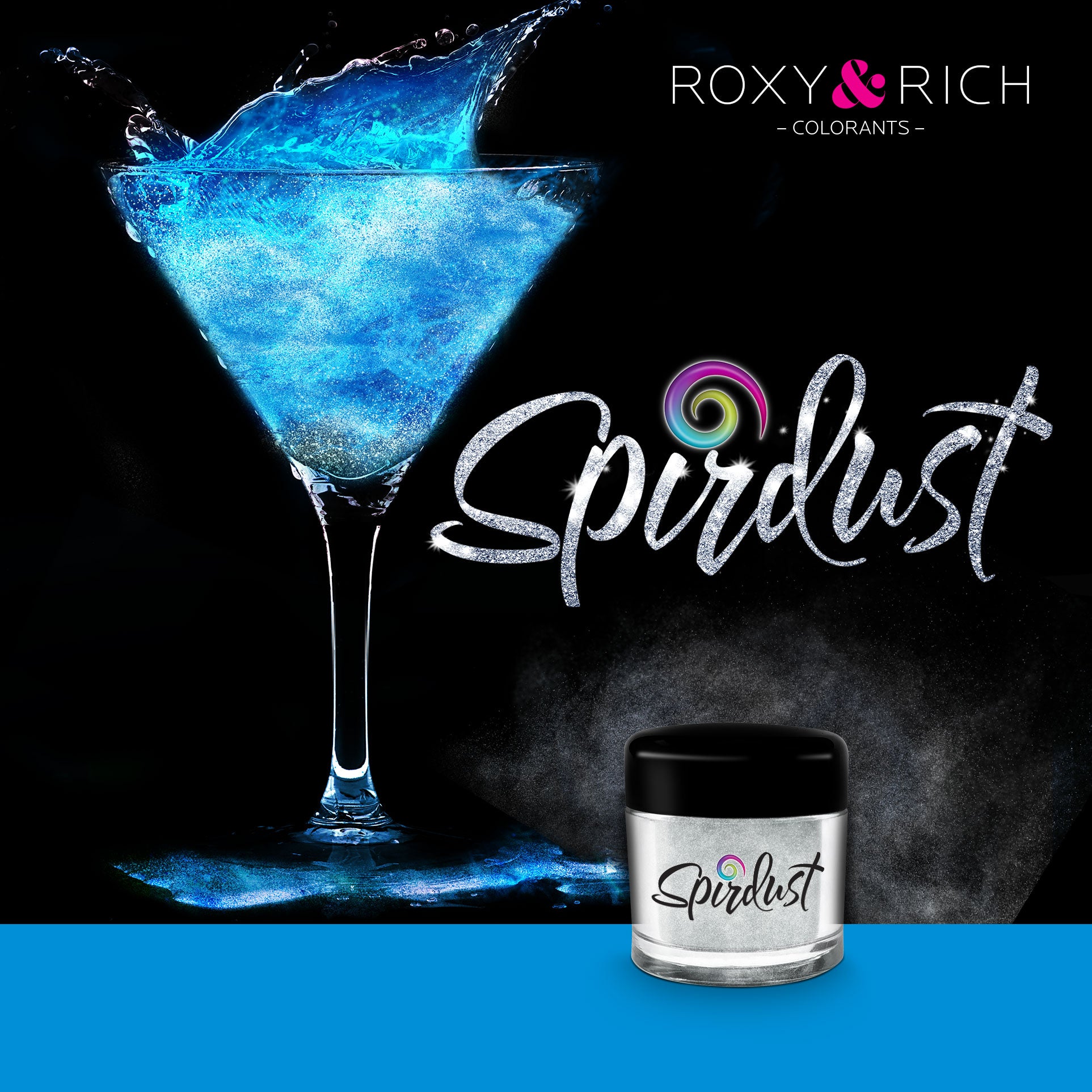 Poudres brillantes comestibles pour boissons - BLEU - SPIRDUST - Roxy & Rich - Colorant pour boisson - - La Guilde Culinaire