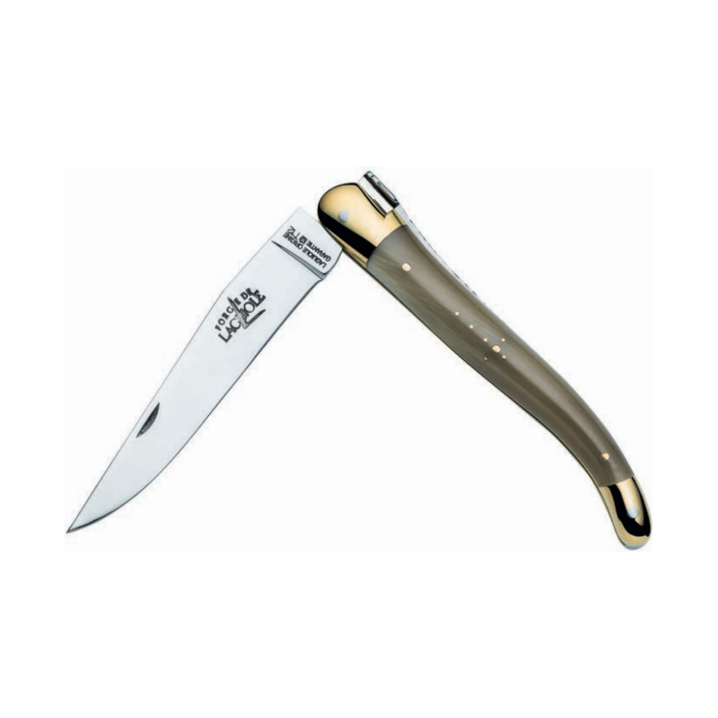 Couteau pliant 11 cm, Corne, mitre laiton – Laguiole    - Laguiole - Couteau de poche -  - La Guilde Culinaire