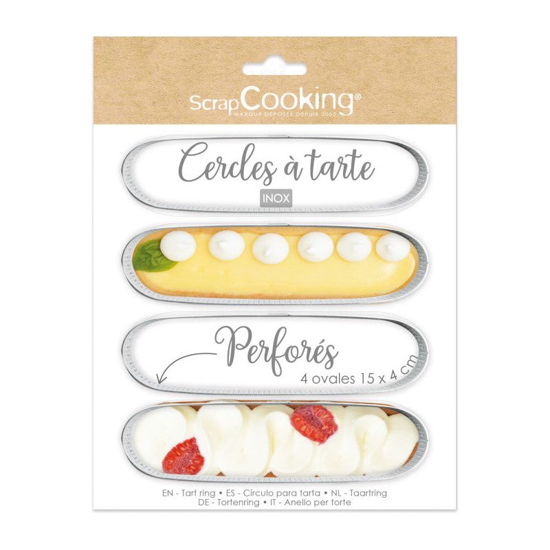 4 cercles à tartelettes perforés ovales 15 x 4 cm    - Scrapcooking - Cercle à tarte -  - La Guilde Culinaire