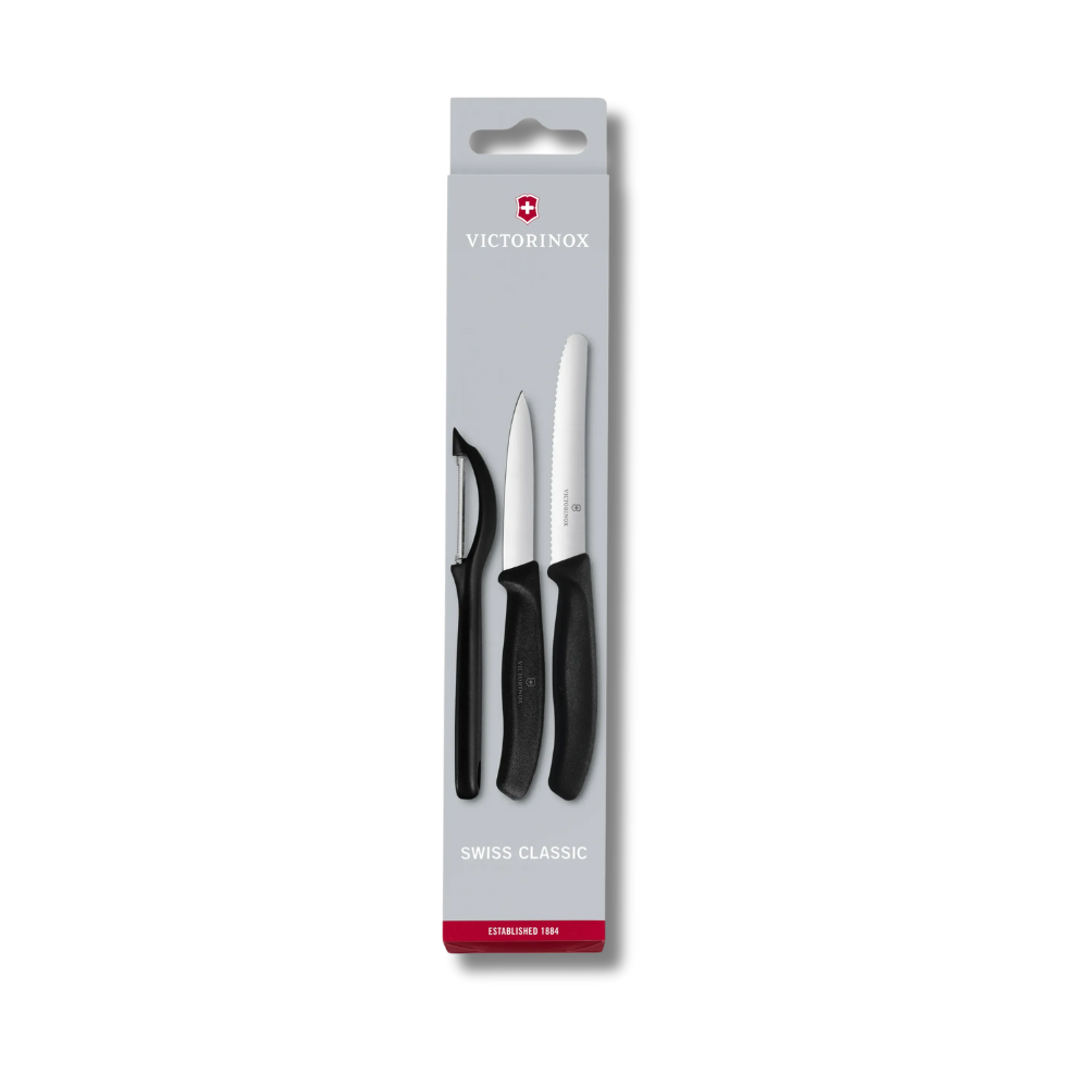 Set de couteaux d’office Swiss Classic avec éplucheur, 3 pièces * Noir - Victorinox - Couteau d'office - 6.7113.31 - La Guilde Culinaire