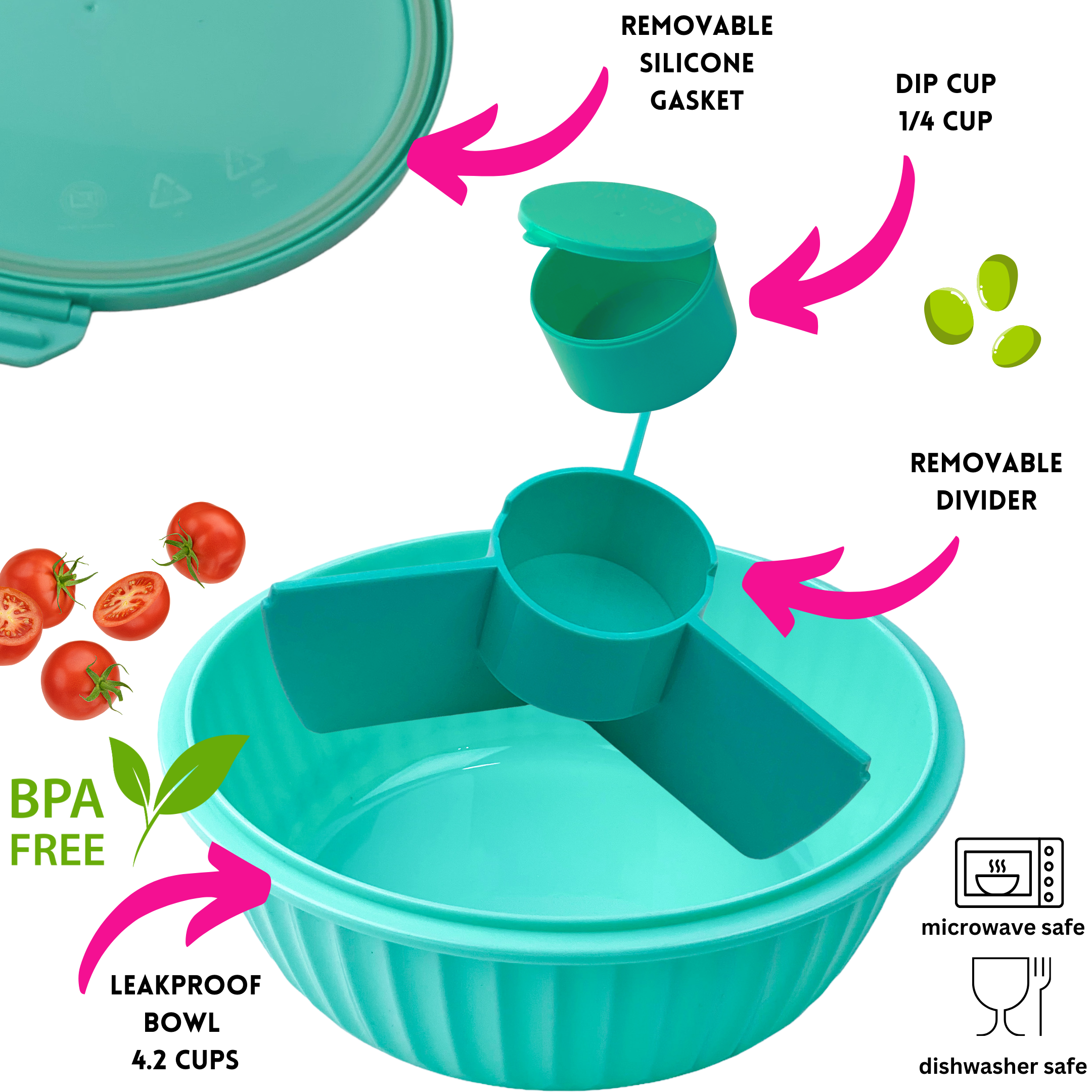 Bol à salade étanche avec séparateur 3 compartiments - Paradise Aqua - Yumbox - Boîte à repas - - La Guilde Culinaire