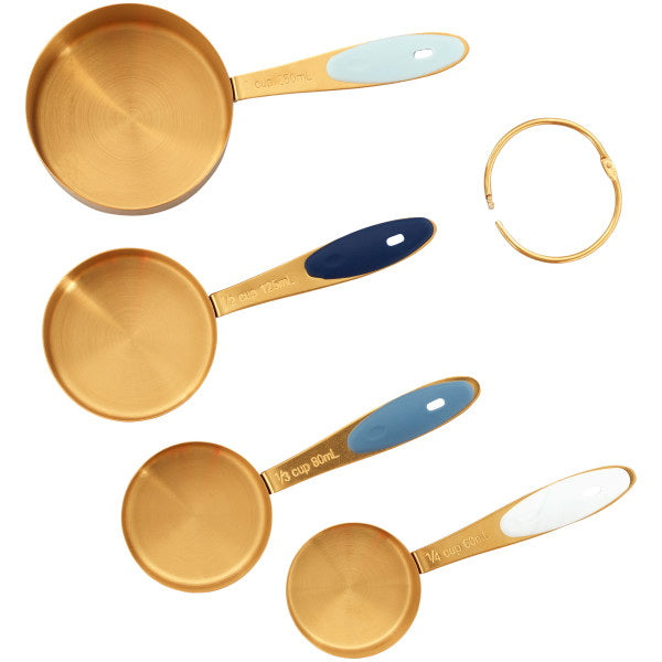 Tasses à mesurer bleu marine et or avec anneau à clipser, 4 pièces    - Wilton - Tasse & Cuillère à mesurer -  - La Guilde Culinaire