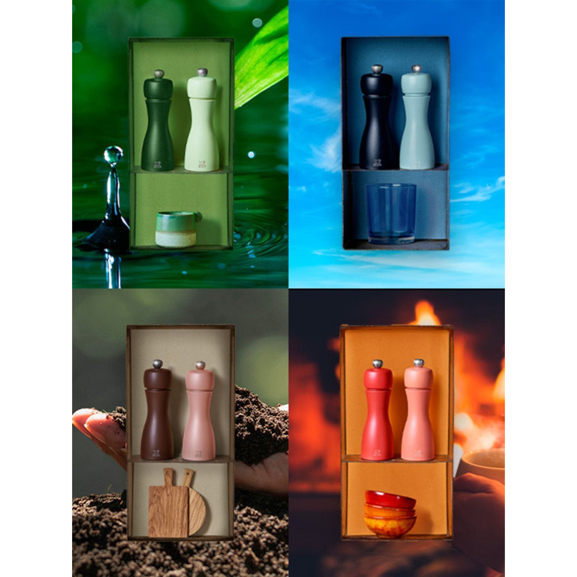 Duo de moulins à poivre et à sel manuels en bois 15 cm - "Tahiti Feu"    - Peugeot - Moulin à poivre, sel, et épices -  - La Guilde Culinaire