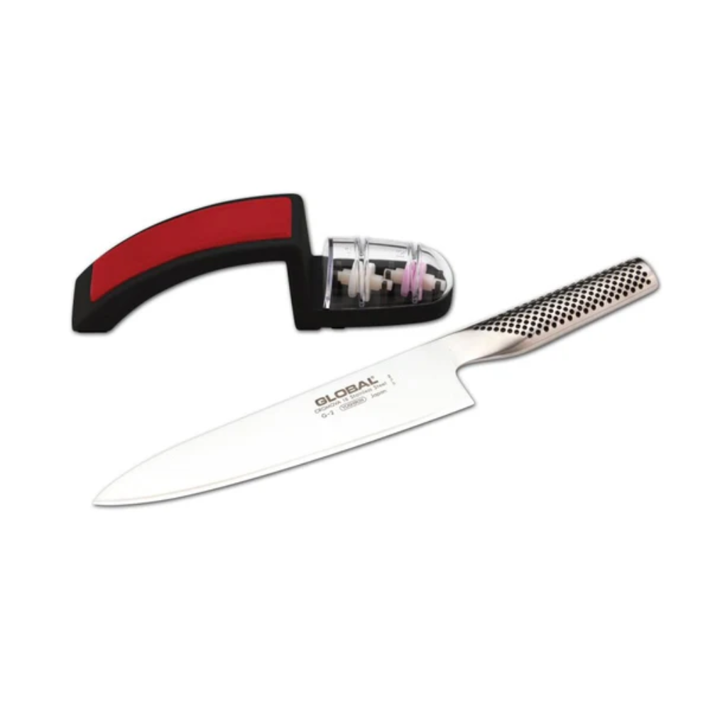 Ensemble couteau et affûteur GLOBAL 2 pièces - Global ! Rouge - Global - Couteau multi-usages - 71G2220BR - La Guilde Culinaire