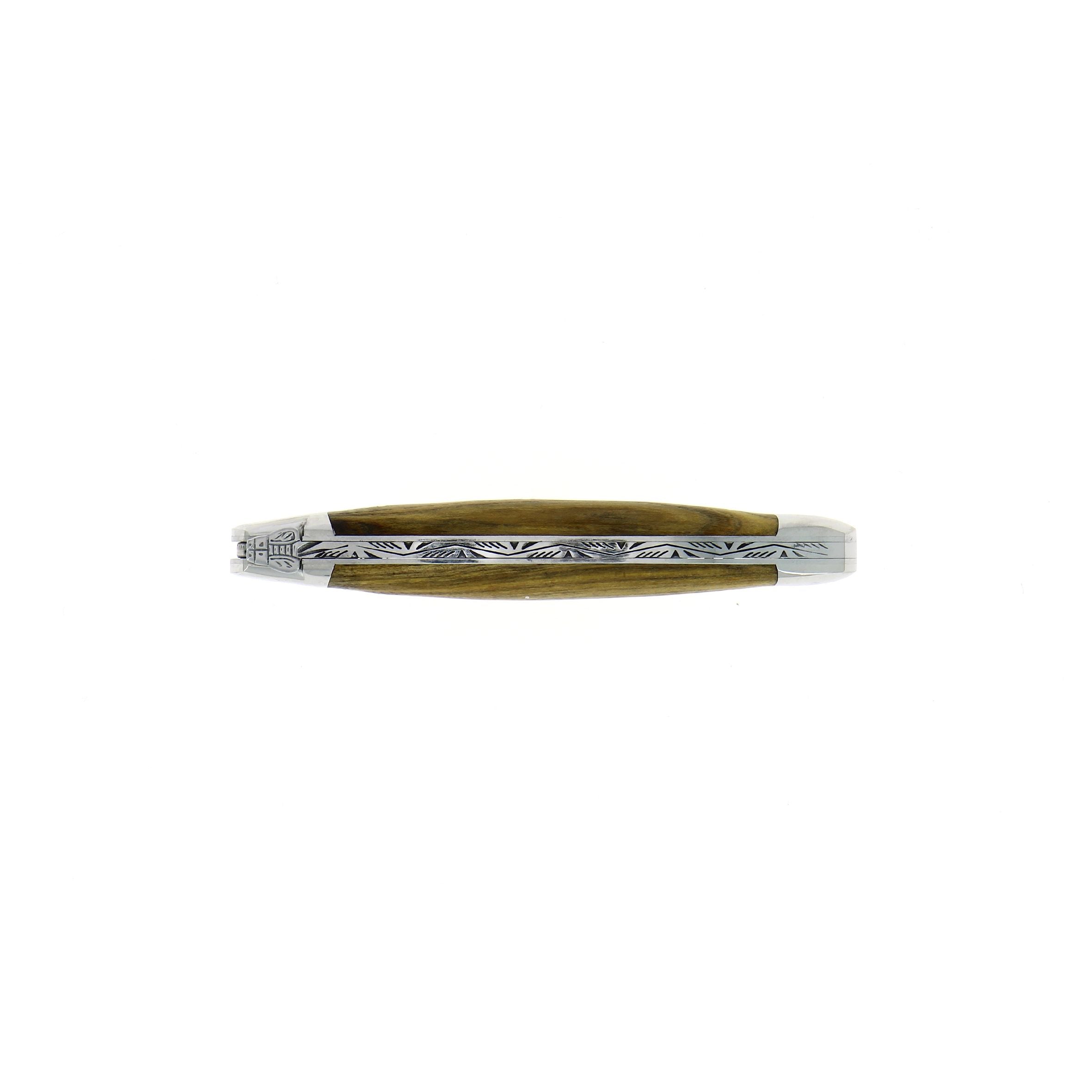 Couteau pliant 11 cm, manche en bois, mitre inox brillant – Laguiole - Laguiole - Couteau de poche - - La Guilde Culinaire