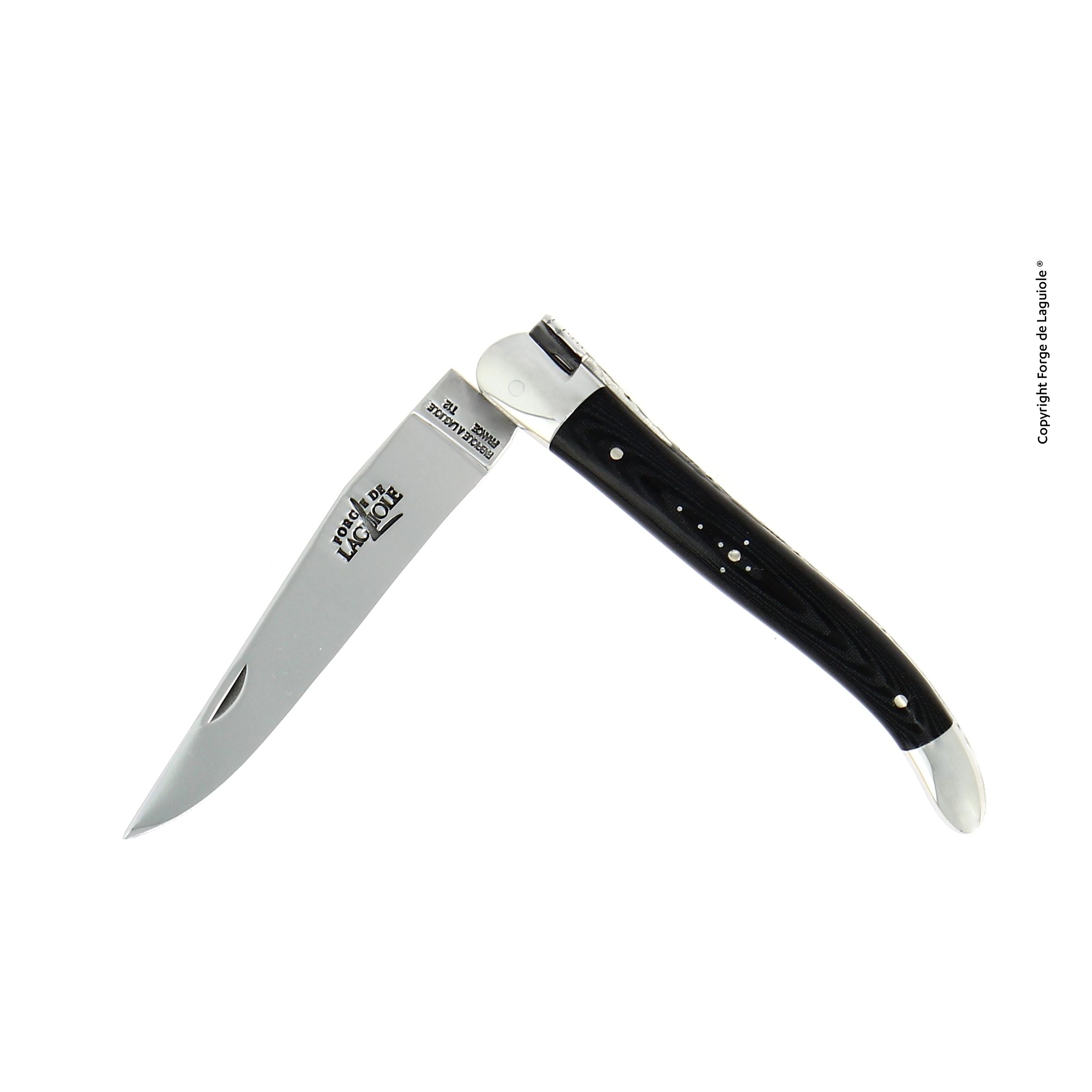 Couteau pliant 11 cm Tissu compressé, mitres inox brillant – Laguiole Noir - Laguiole - Couteau pliant - 00003693 - 1211 IN TC NOI BRI - La Guilde Culinaire
