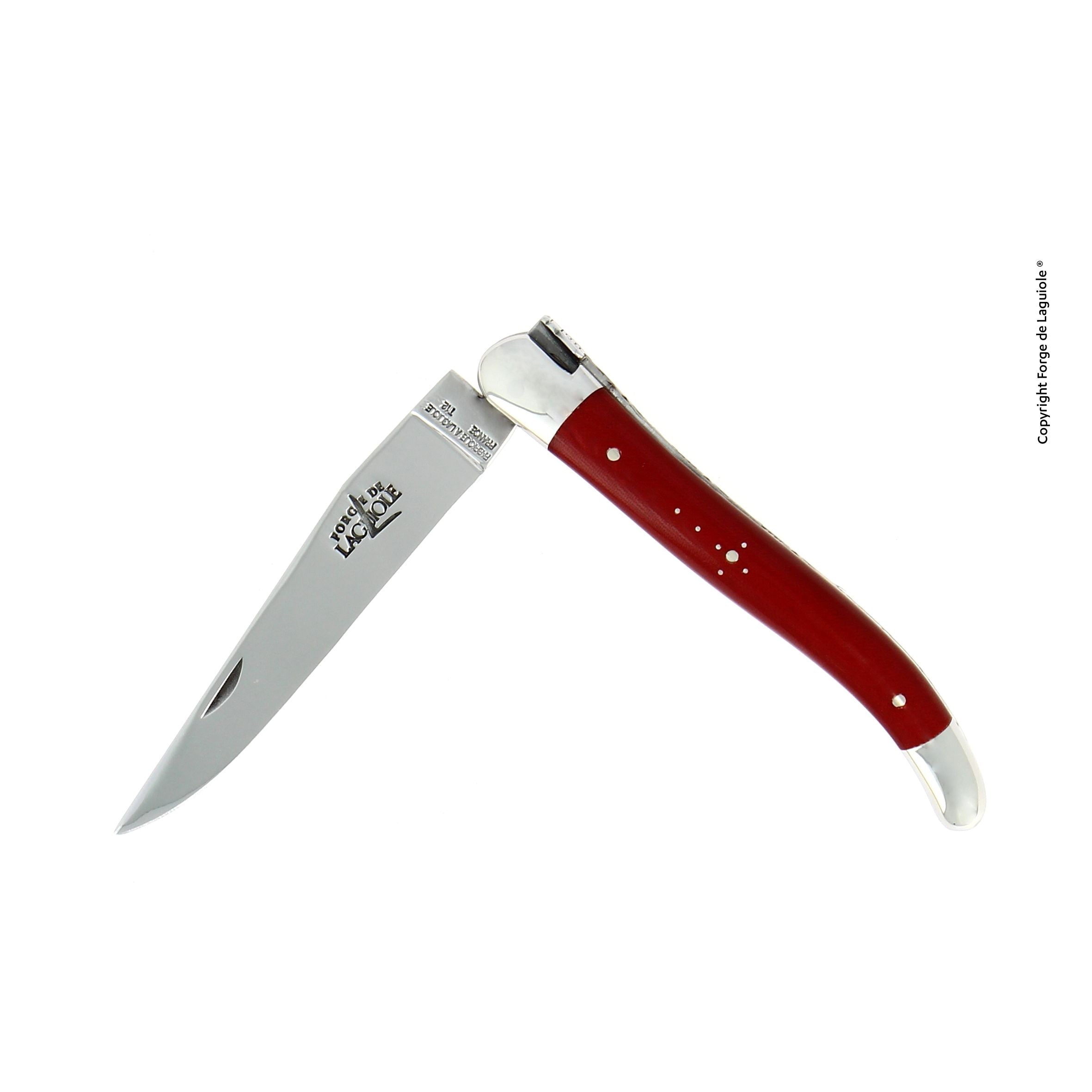 Couteau pliant 11 cm Tissu compressé, mitres inox brillant – Laguiole Rouge - Laguiole - Couteau pliant - 00003696 - 1211 IN TC ROU BRI - La Guilde Culinaire