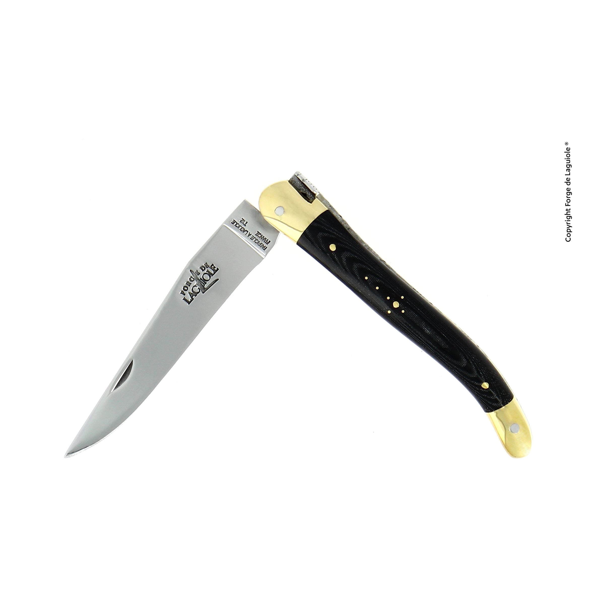 Couteau pliant 11 cm Tissu compressé, mitre Laiton – Laguiole Noir - Laguiole - Couteau pliant - 00003707 - 1211 TC NOI - La Guilde Culinaire