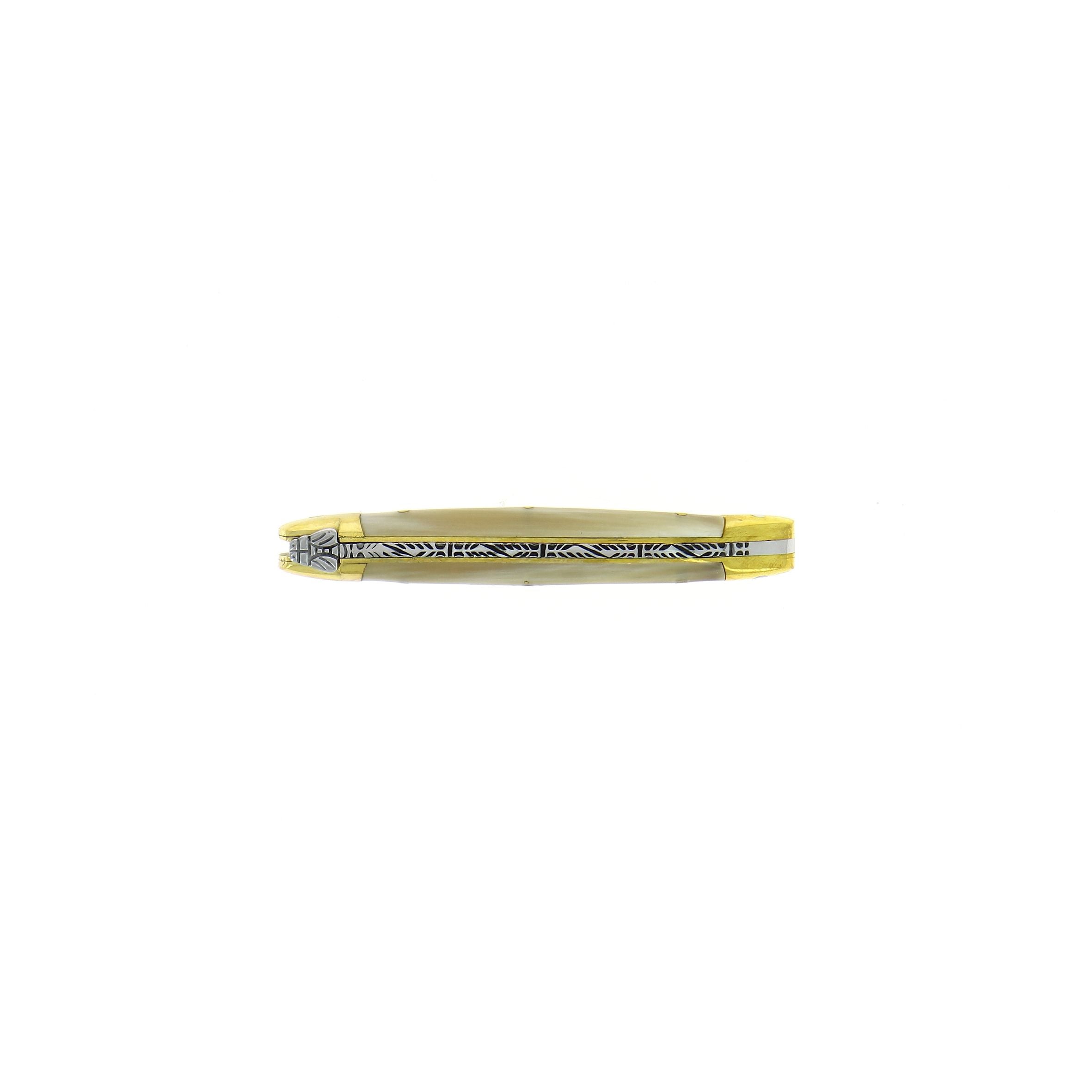 Couteau pliant 9 cm, mitres Laiton, Pointe de corne claire – Laguiole - Laguiole - Couteau de poche - - La Guilde Culinaire