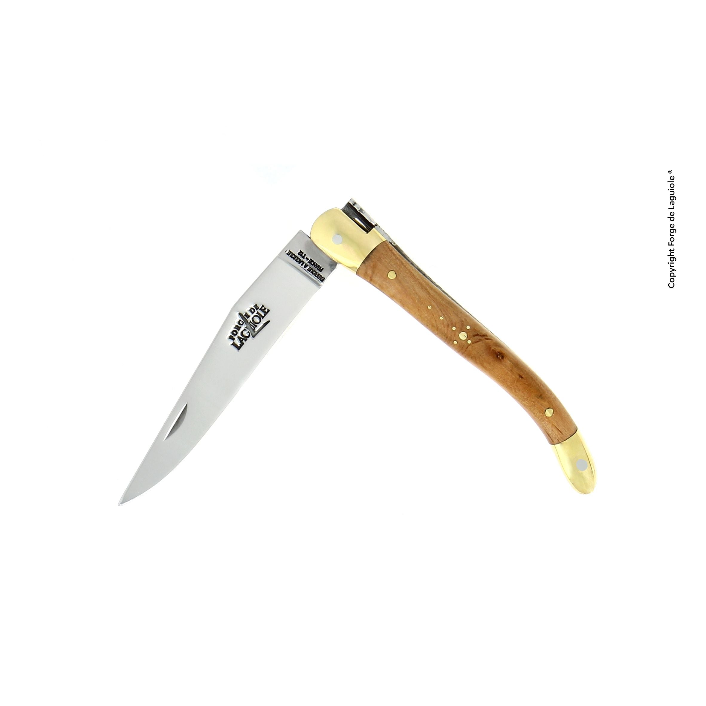 Couteau pliant 9 cm, Bois précieux, mitre Laiton – Laguiole Genévrier - Laguiole - Couteau de poche - 00003952 - 129 GE - La Guilde Culinaire