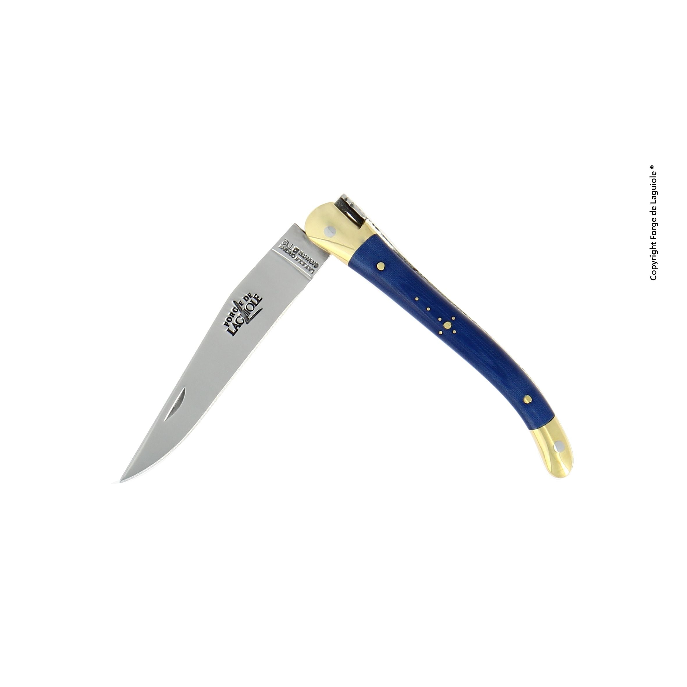 Couteau pliant 9 cm Tissu compressé, mitre Laiton – Laguiole Bleu - Laguiole - Couteau de poche - 00003991 - 129 TC BLE - La Guilde Culinaire
