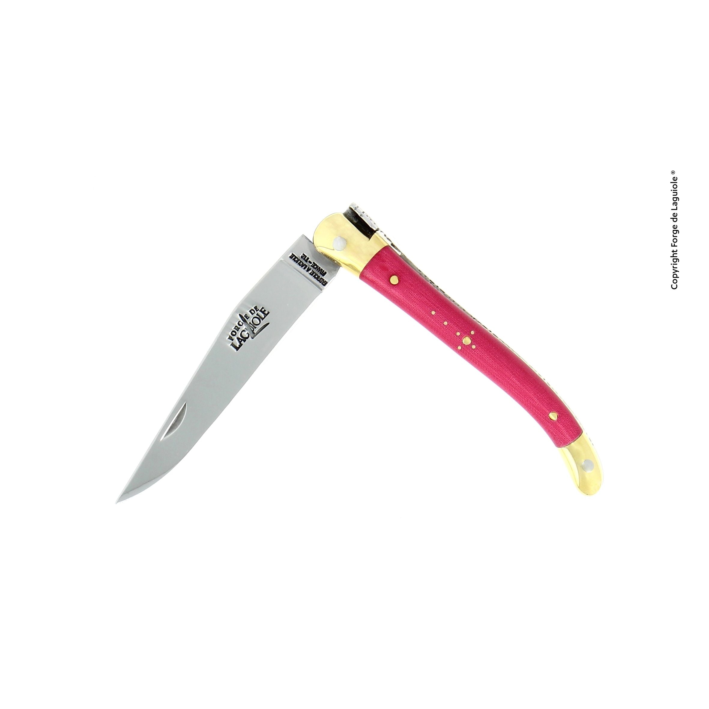 Couteau pliant 9 cm Tissu compressé, mitre Laiton – Laguiole Rose - Laguiole - Couteau de poche - 00003997 - 129 TC ROS - La Guilde Culinaire