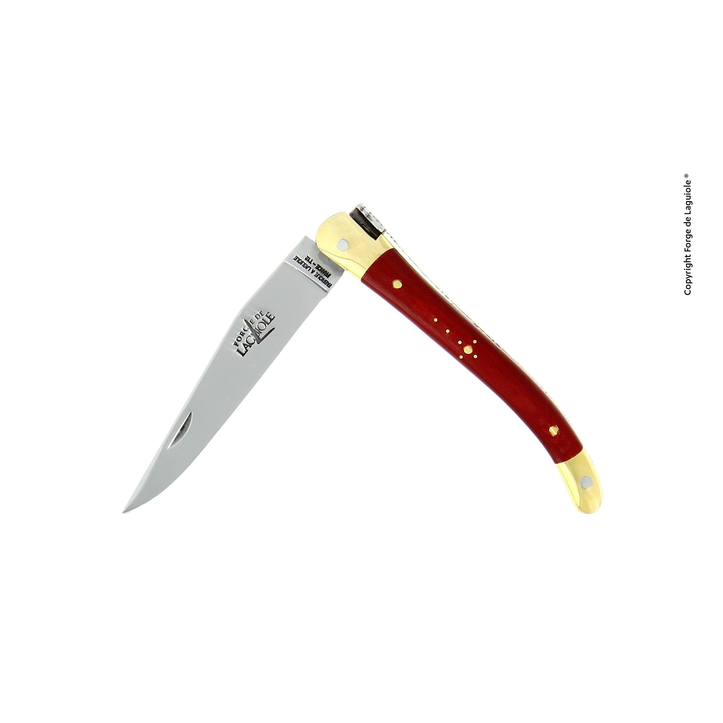 Couteau pliant 9 cm Tissu compressé, mitre Laiton – Laguiole Rouge - Laguiole - Couteau de poche - 00003998 - 129 TC ROU - La Guilde Culinaire