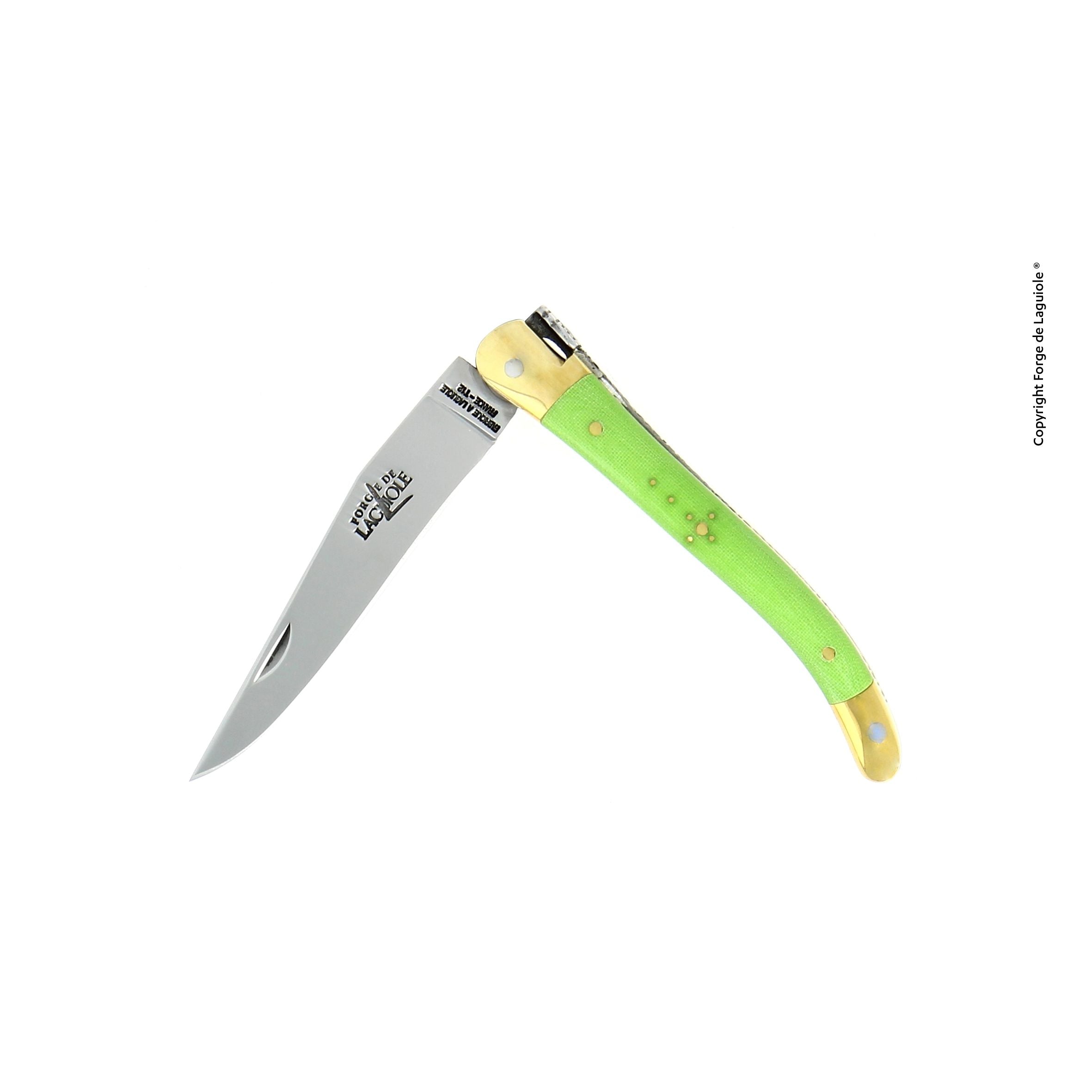 Couteau pliant 9 cm Tissu compressé, mitre Laiton – Laguiole Vert - Laguiole - Couteau de poche - 00003999 - 129 TC VER - La Guilde Culinaire