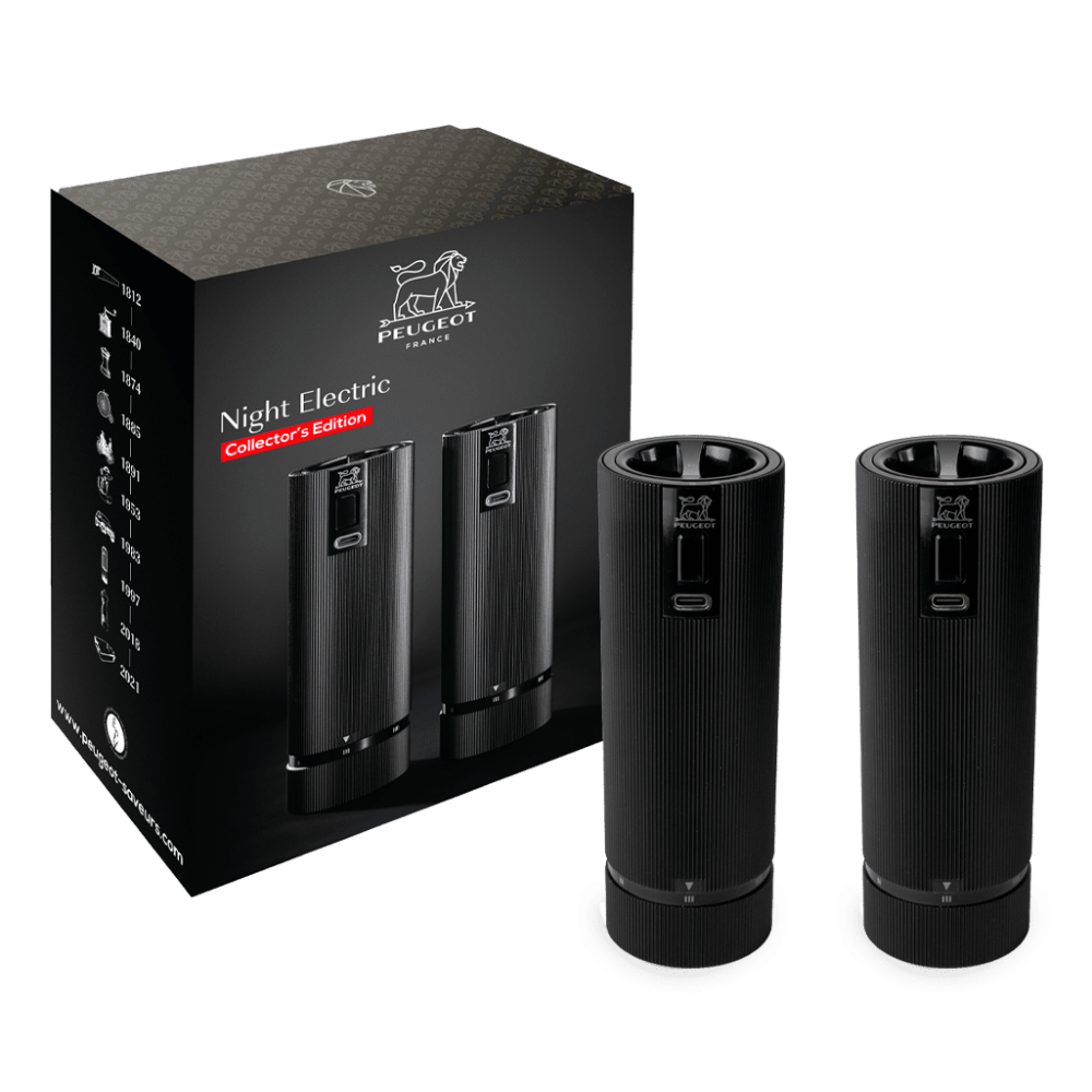 Coffret de 2 moulins à sel et poivre électriques Night Electric noir mat 15 cm - Peugeot - Peugeot - Moulin à poivre, sel, et épices - - La Guilde Culinaire